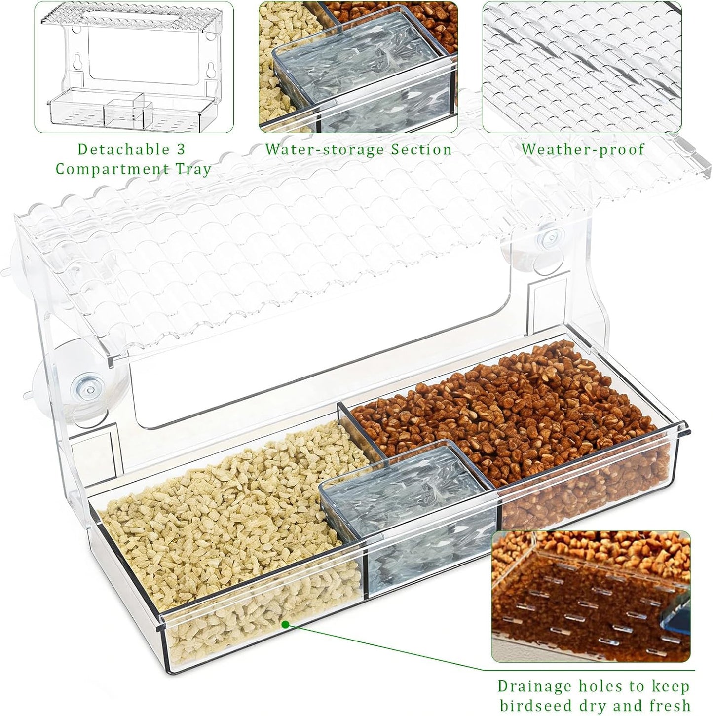 Window Bird Feeder for Outdoors with Strong Suction Cups, Easy to Clea