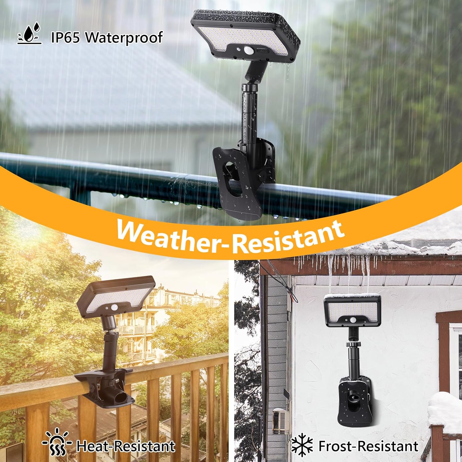 Clip On Solar Lights Outdoor with Motion Sensor, 360°Rotatable & Verti