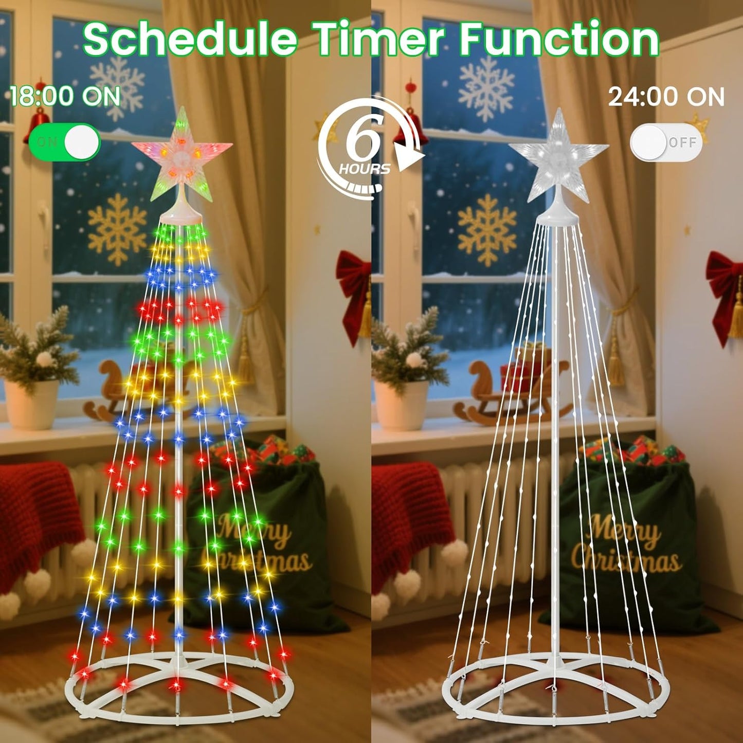 IDEAALS 5FT 154LED Outdoor Solar Christmas Cone Tree Lights, 8 Modes Timer Remote RGB Christmas Tree Lights with Star Topper for Xmas Yard Porch Patio Holiday Decor