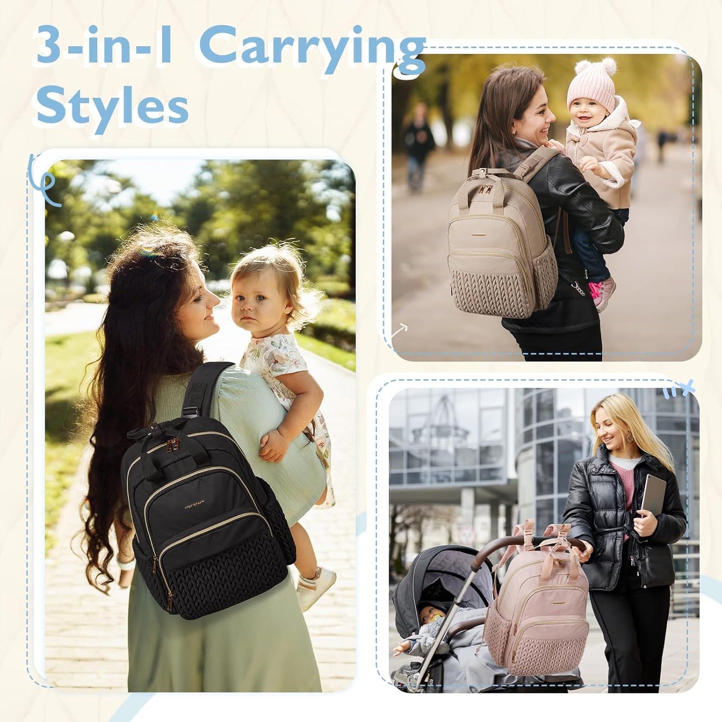 mommore Diaper Bag Backpack, Stylish Travel Baby Bag with Insulated Po
