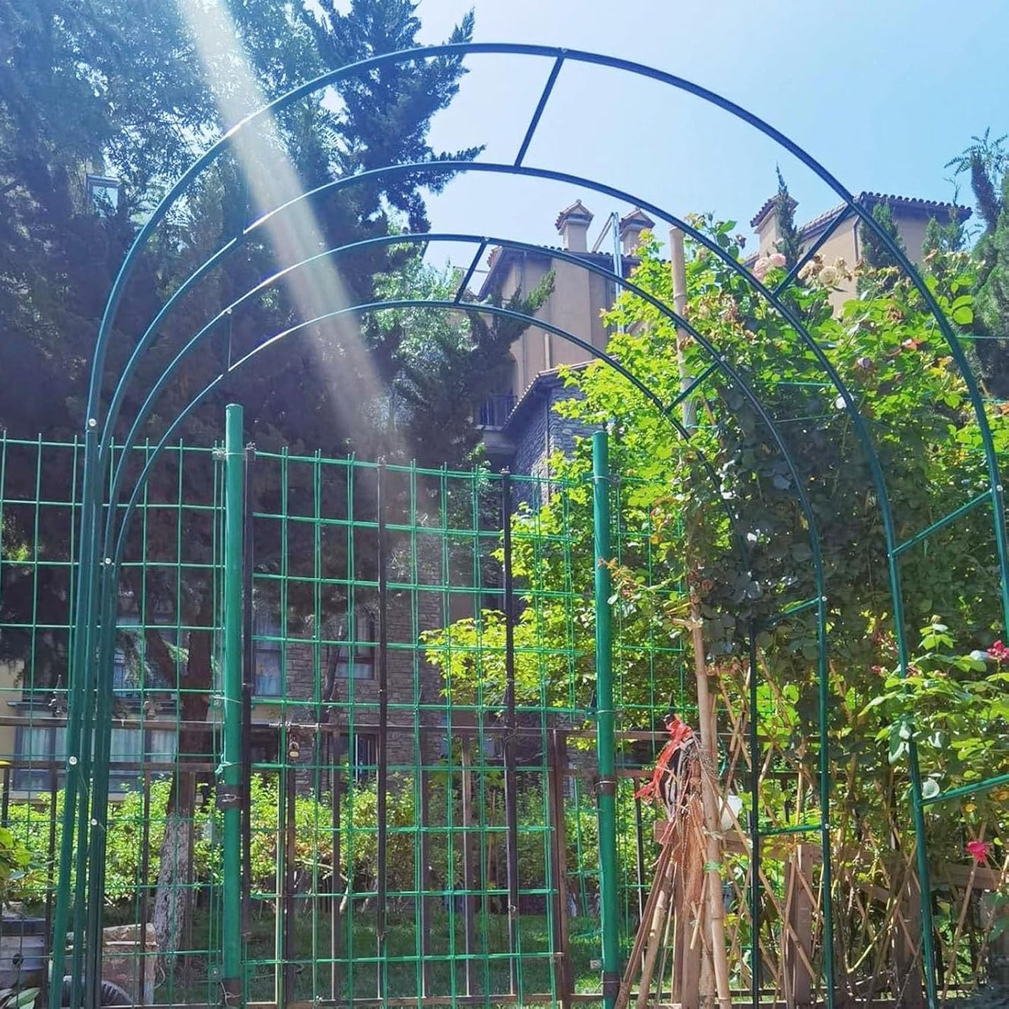 Heavy Duty Garden Trellis Arch for Climbing Plants, Outdoor Metal Rose Arbor Support, Large Wedding Archway (Brown, 2x2.3x0.4m) - Perfect for Roses and Vines