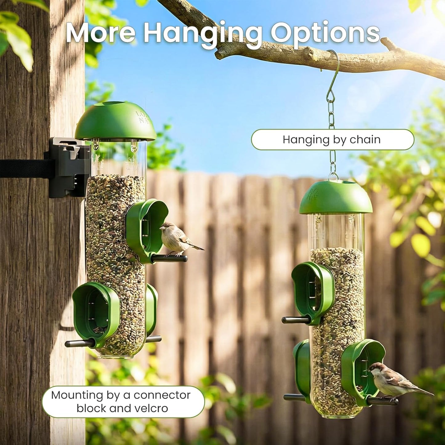 LONA Bird Feeders for Outdoors, Tube Feeder Weatherproof with Multiple Hanging Methods, Wild Bird Feeding Silo for Outside, 3 Port