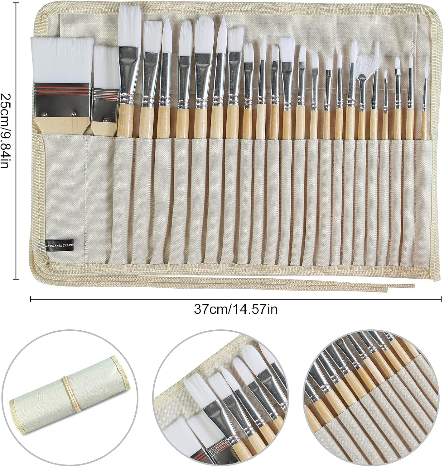 Paint Brushes Set of 24 Pieces Wooden Handles Brushes with Canvas Brus