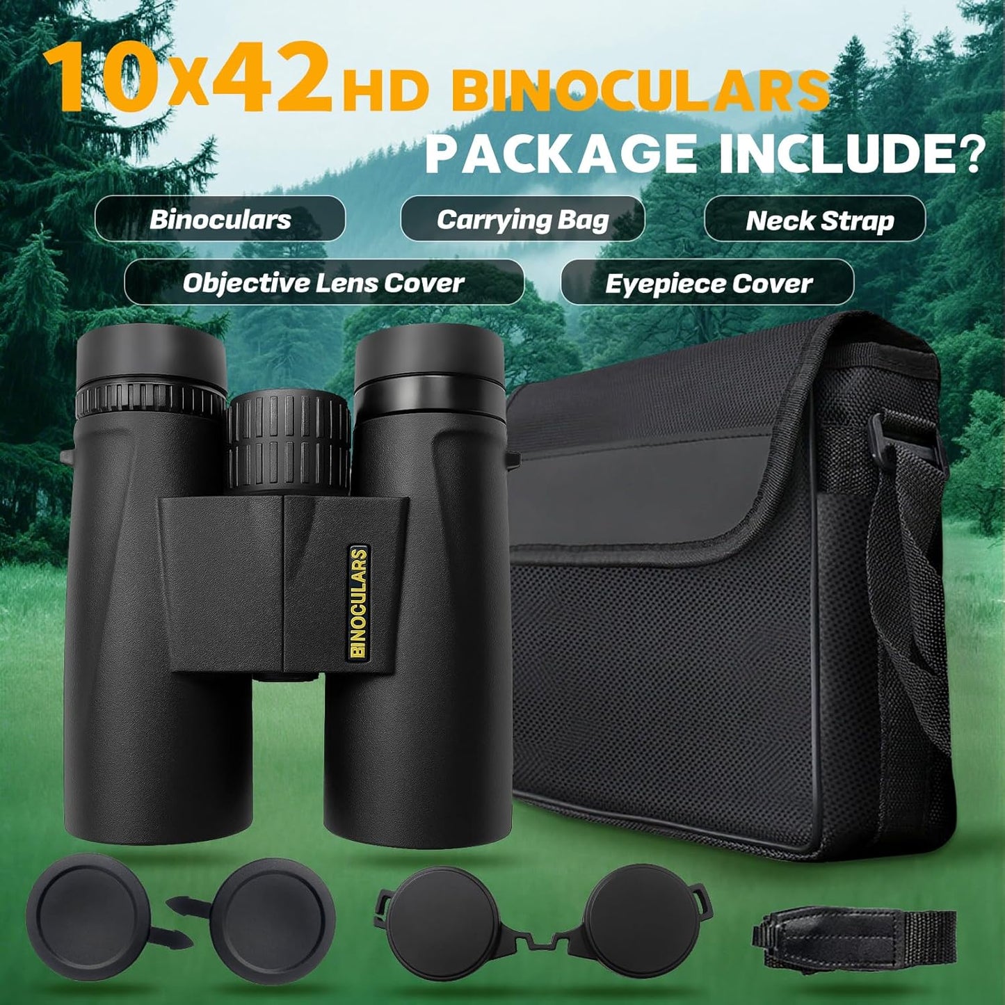 Asacam 10x42 HD Binoculars for Adults, BAK4 Prism Waterproof Lightweight Binoculars with Low Light Vision for Bird Watching, Hunting, Hiking, Travel, Cruise