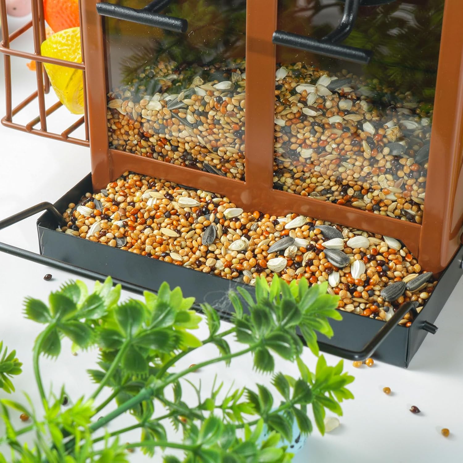 Decorative Outdoor Bird Feeders Squirrels Proof Double Roof Metal Bird