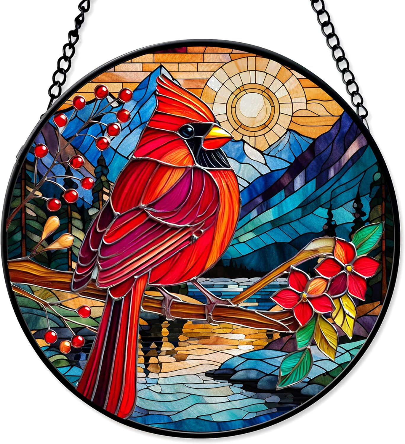 7.8'' Cardinal Suncatcher Stained Glass Window Hanging Memory Ornament Suncatchers Christmas Mothers Fathers Day Remembrance Sympathy Memorial Gifts for Loss of Loved One Mom Father Grandma