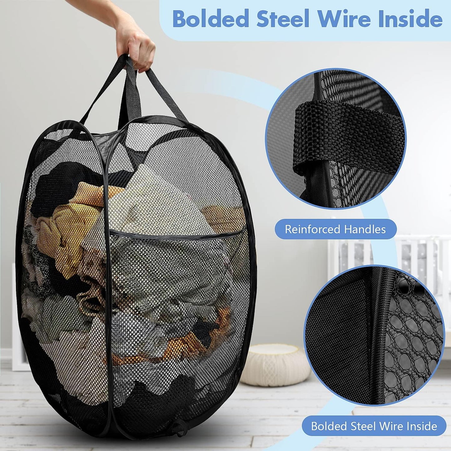 DUCOO Pop Up Hamper, 1 PCS Mesh Pop Up Laundry Hamper, Foldable Mesh L