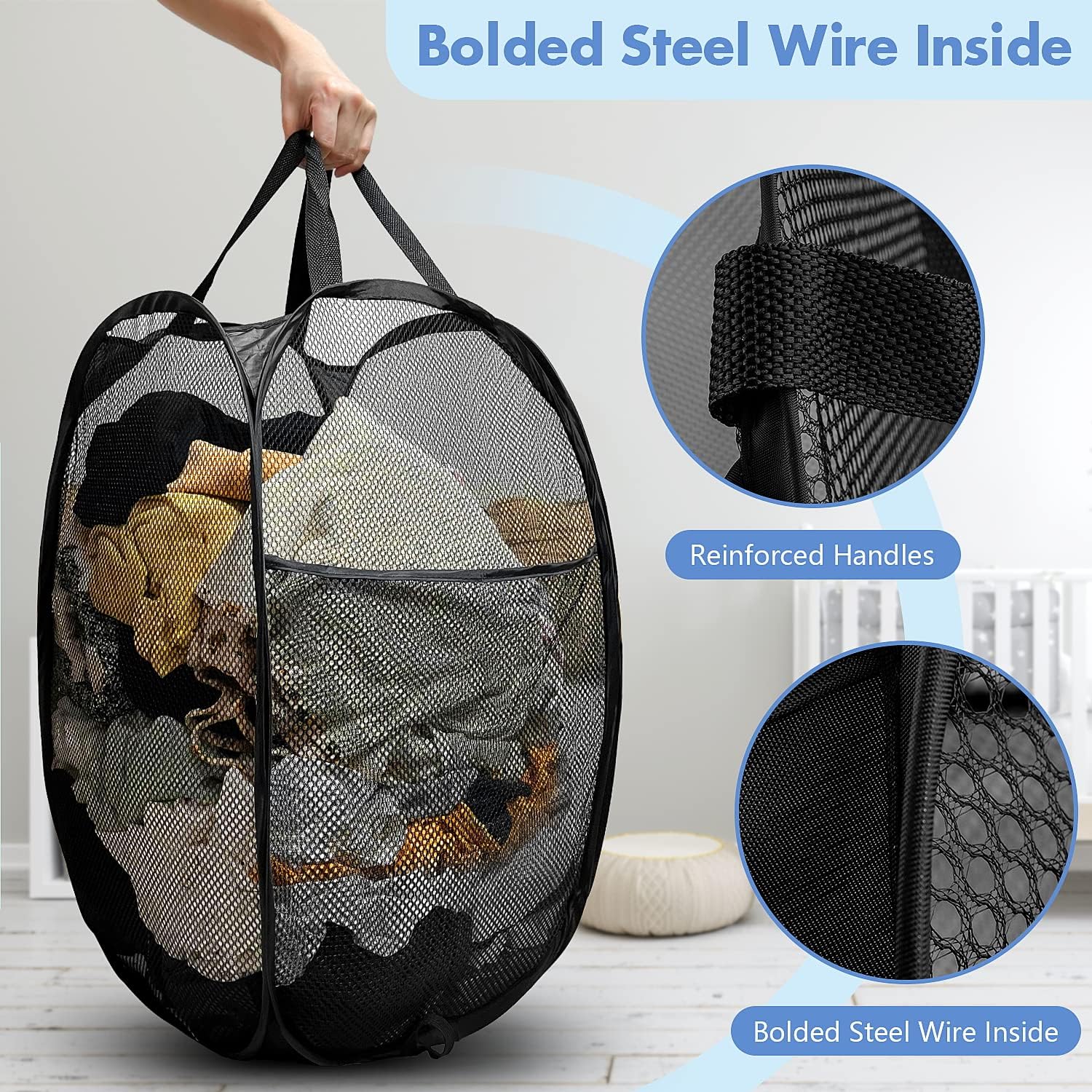 DUCOO Pop Up Hamper, 1 PCS Mesh Pop Up Laundry Hamper, Foldable Mesh L