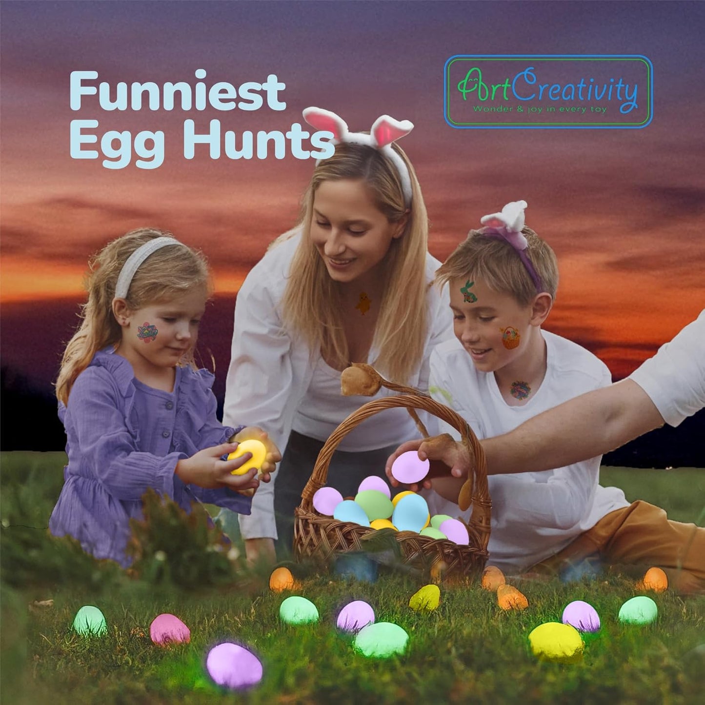 ArtCreativity Glow in the Dark Easter Eggs Set - 102 Eggs and 144 Glowsticks - Multiple Colors for a Glowing Spectacle - Unique Easter Egg Hunt Supplies - Glow in the Dark Party Favors