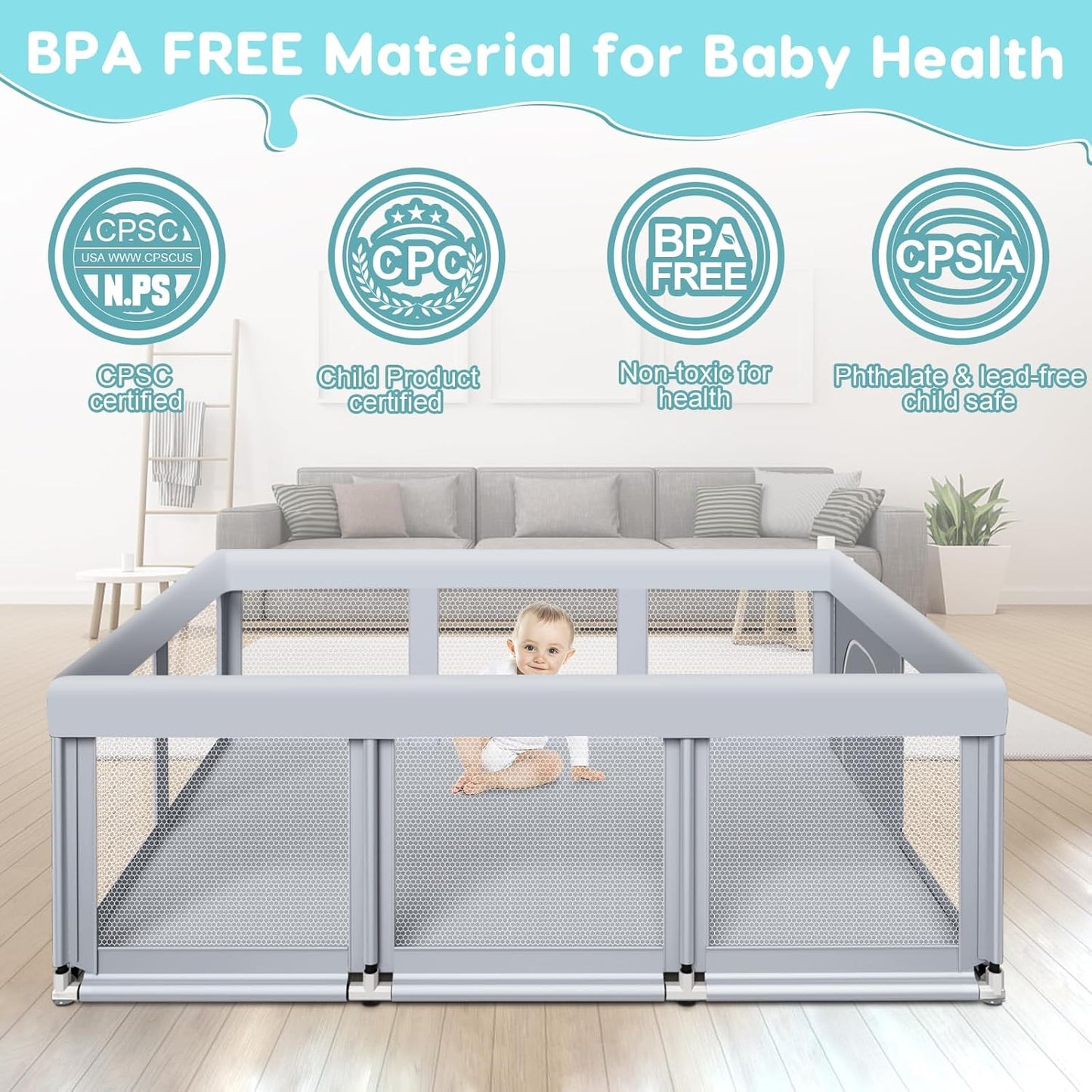 74" ×50" Large Baby Playpen, Baby Playard for Babies and Toddlers, Bab