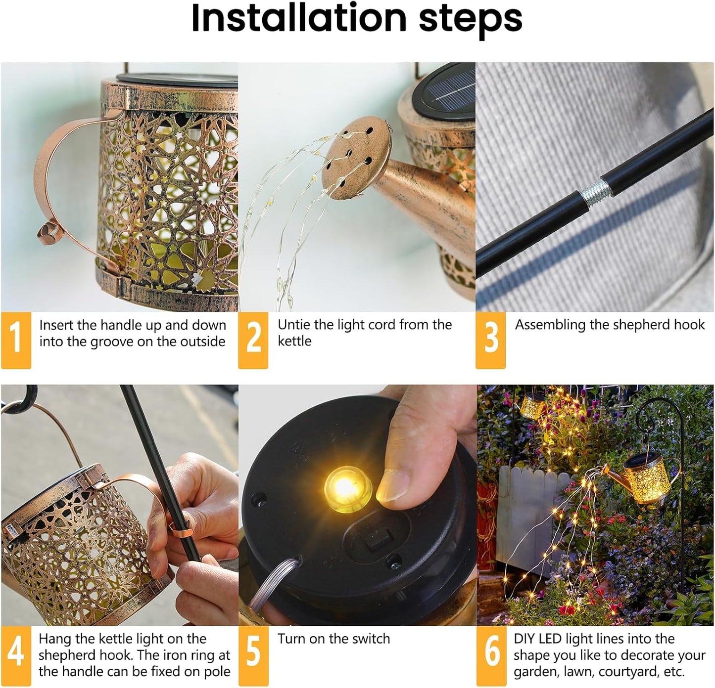 Solar Lights Outdoor Decorative, Metal Watering Can Lights Waterproof,