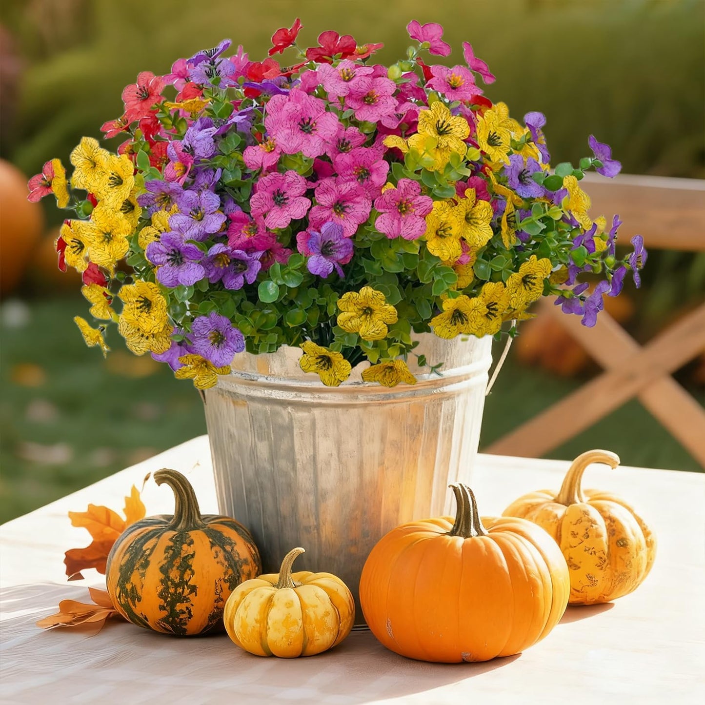 12 Bundles Plastic Artificial Flowers for Outdoors Faux Plants, UV Resistant Artificial Outdoor Flowers Fake Plants Silk Flowers for Outside, Spring Porch Decor Yard Garden Planters Pots