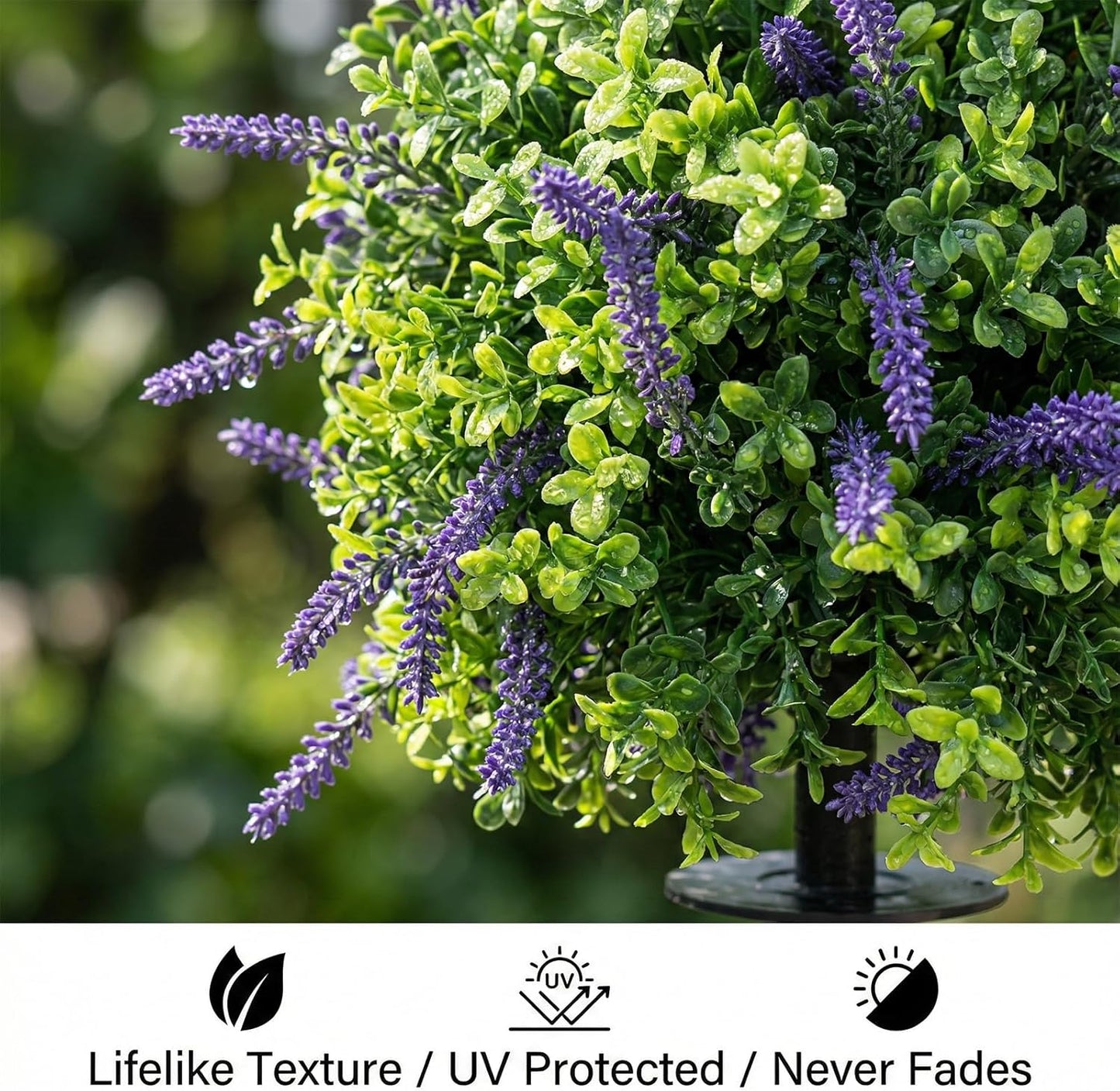 Artificial Lavender Topiary Ball Trees Set of 2 – 23.6 Inch Tall UV Resistant Faux Evergreen Boxwood Shrubs with Ground Spike, Realistic Fake Plants for Outdoor Indoor Front Porch Garden Decor