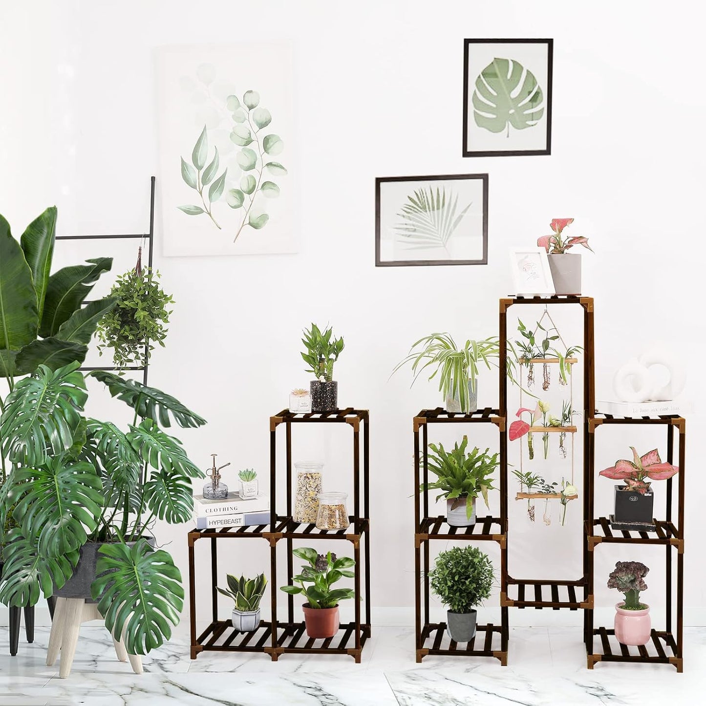 XXXFLOWER Plant Stand Indoor Outdoor 13 Tiers Wood Plant Shelf for Mul