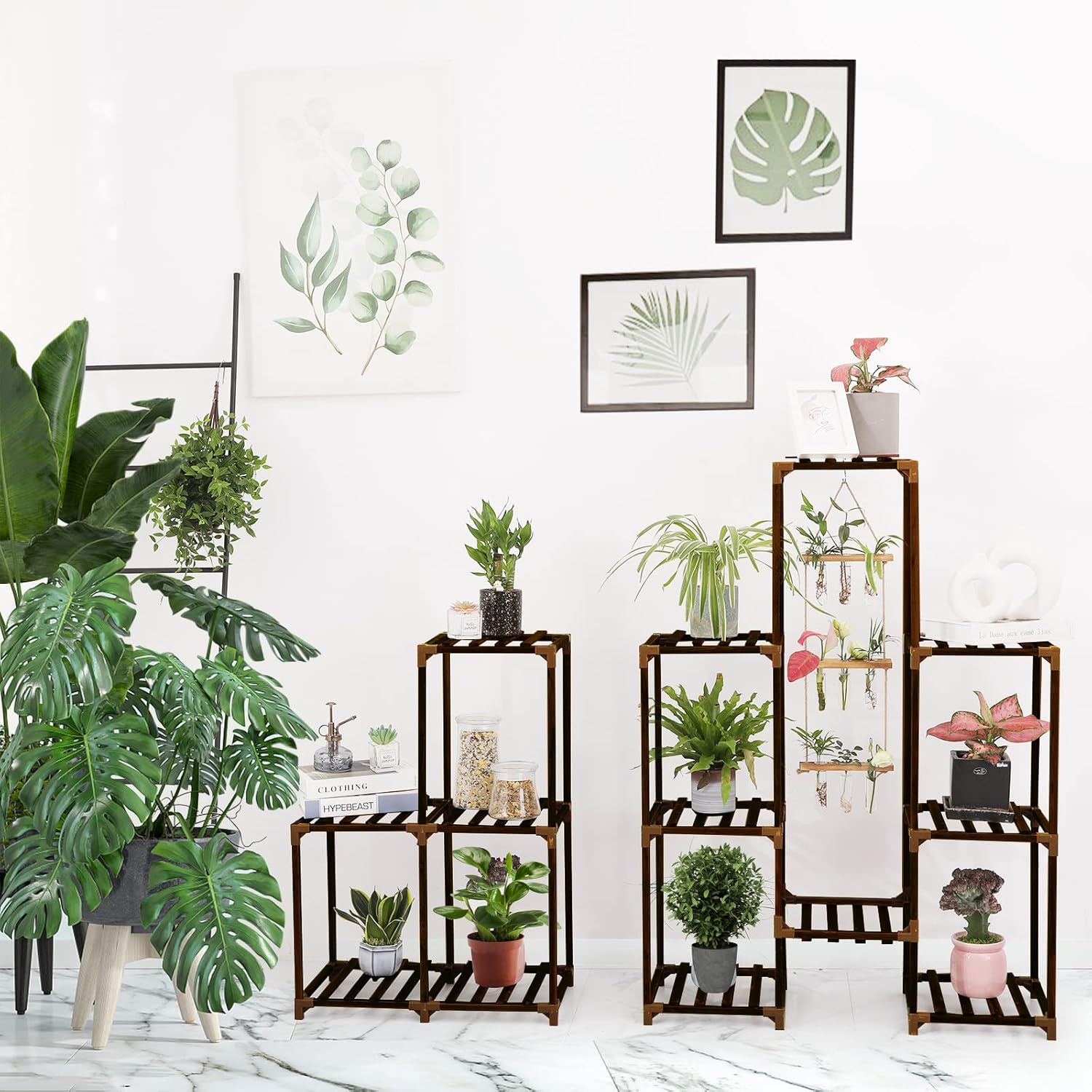 XXXFLOWER Plant Stand Indoor Outdoor 13 Tiers Wood Plant Shelf for Mul