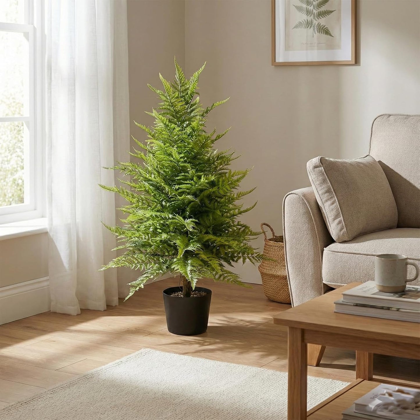 Artificial Plants Outdoor Fake Plants Faux Fern Tree 3FT Tall - Large Realistic UV Resistant Artificial Ferns with Cement Pot, 2 Pack Potted Greenery Decor for Front Porch Patio Indoor Home Office