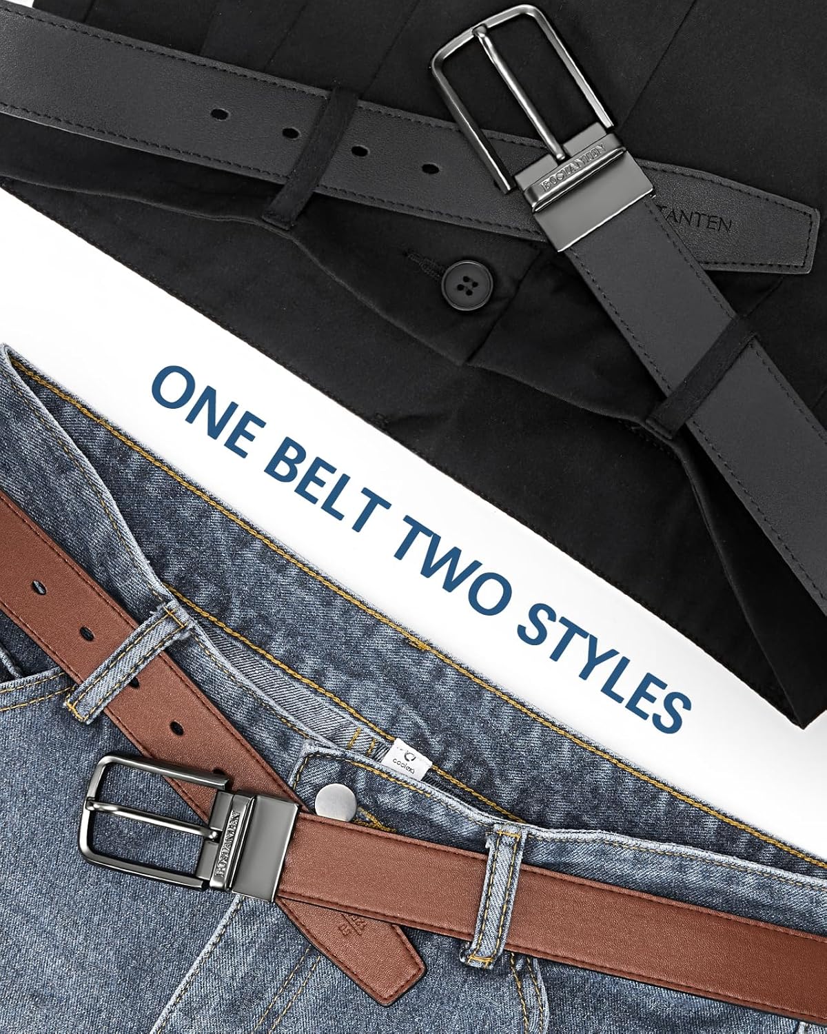 BOSTANTEN Belt Men Leather Reversible Belts for Men 1 3/8" for Casual 