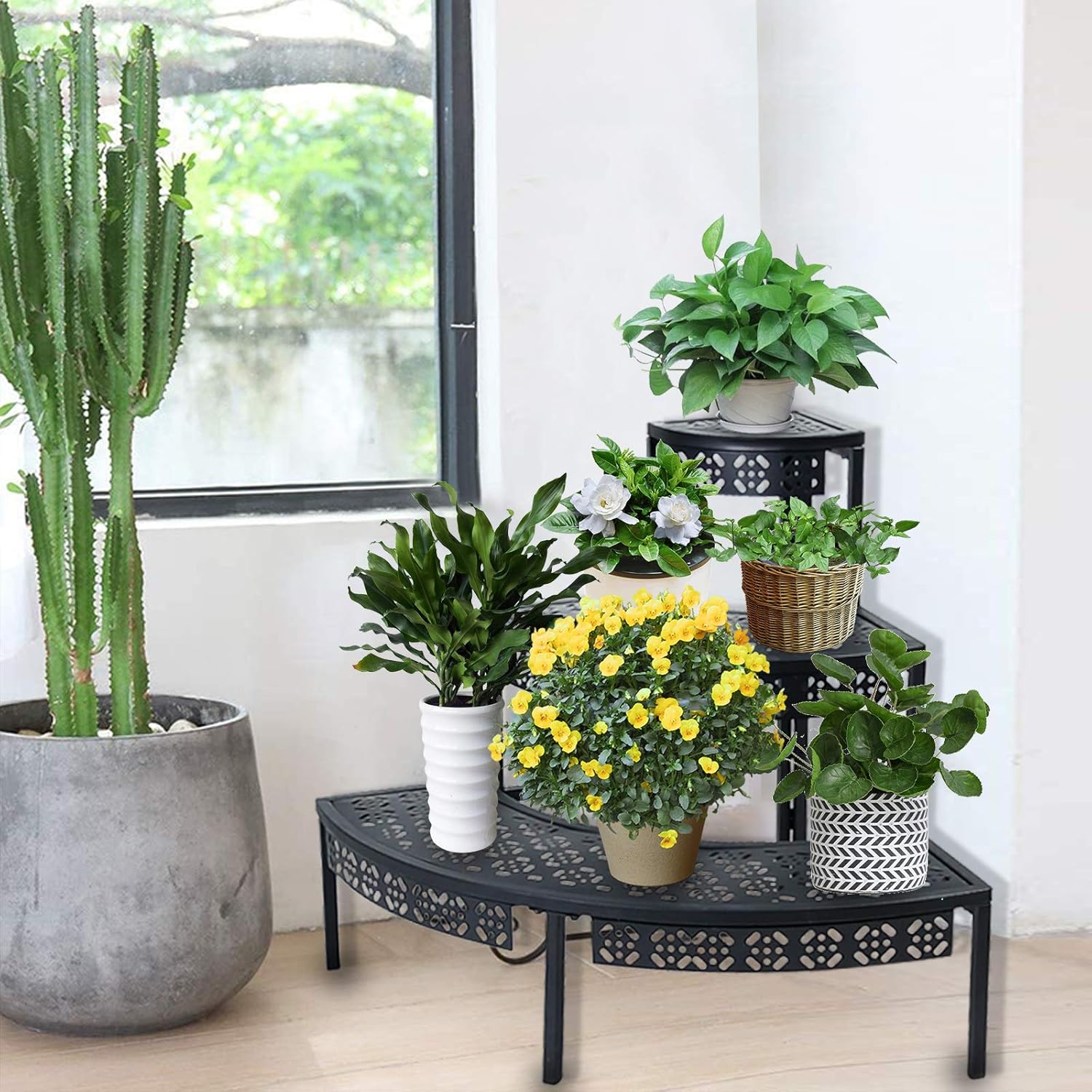 aboxoo 3 Tier Plant Stand Flower Pot Rack, Metal Stair-Step Style Corn