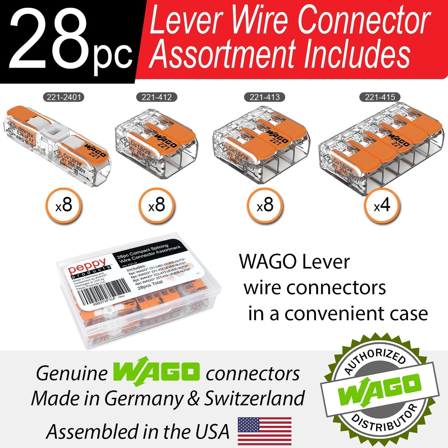 WAGO 221 Lever Nuts 28pc Compact Splicing Wire Connector Assortment wi