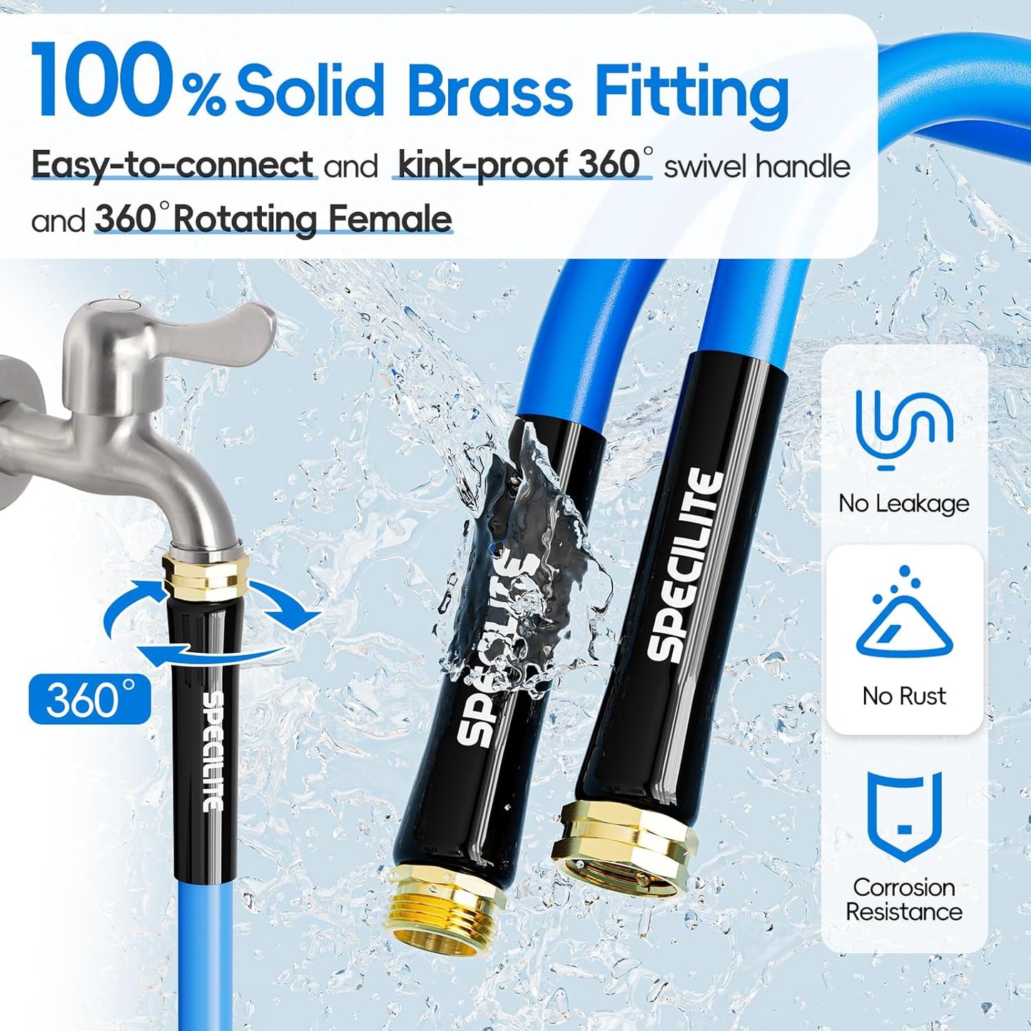 SPECILITE Hot/Cold Garden Water Hose 50 ftx 5/8 in, -50℉ To 190℉, Heav