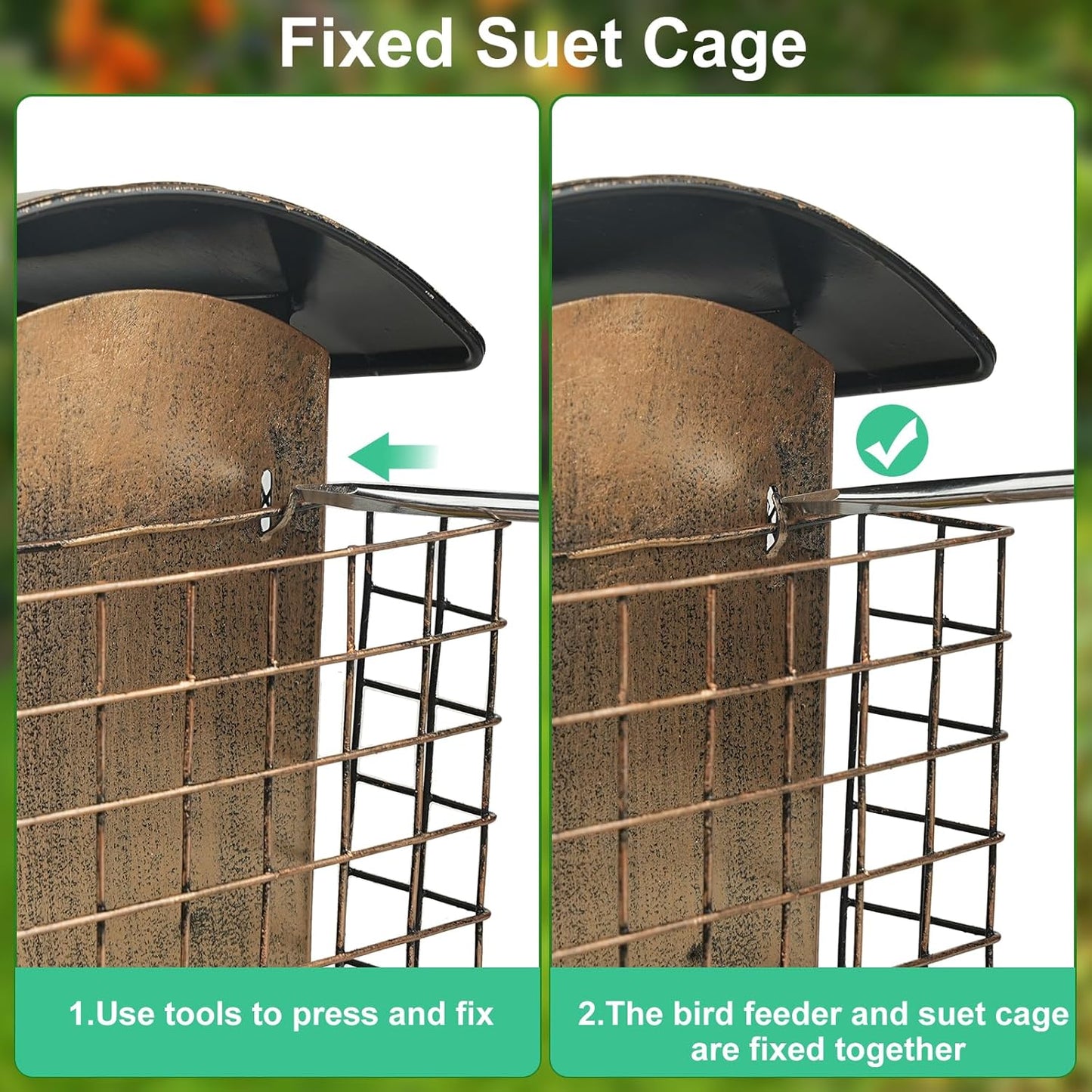 Suet Bird Feeder Outdoor Hanging with 2 Metal Mesh Cages - Attracts Wo