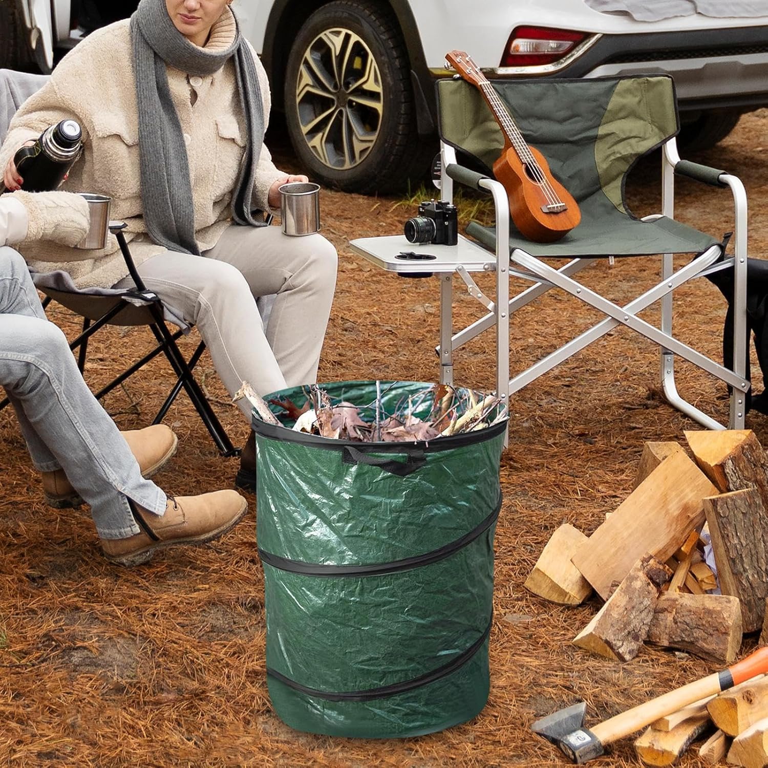 Foldable Camping Trash Can, Large Outdoor Bin, Reusable Garden Contain