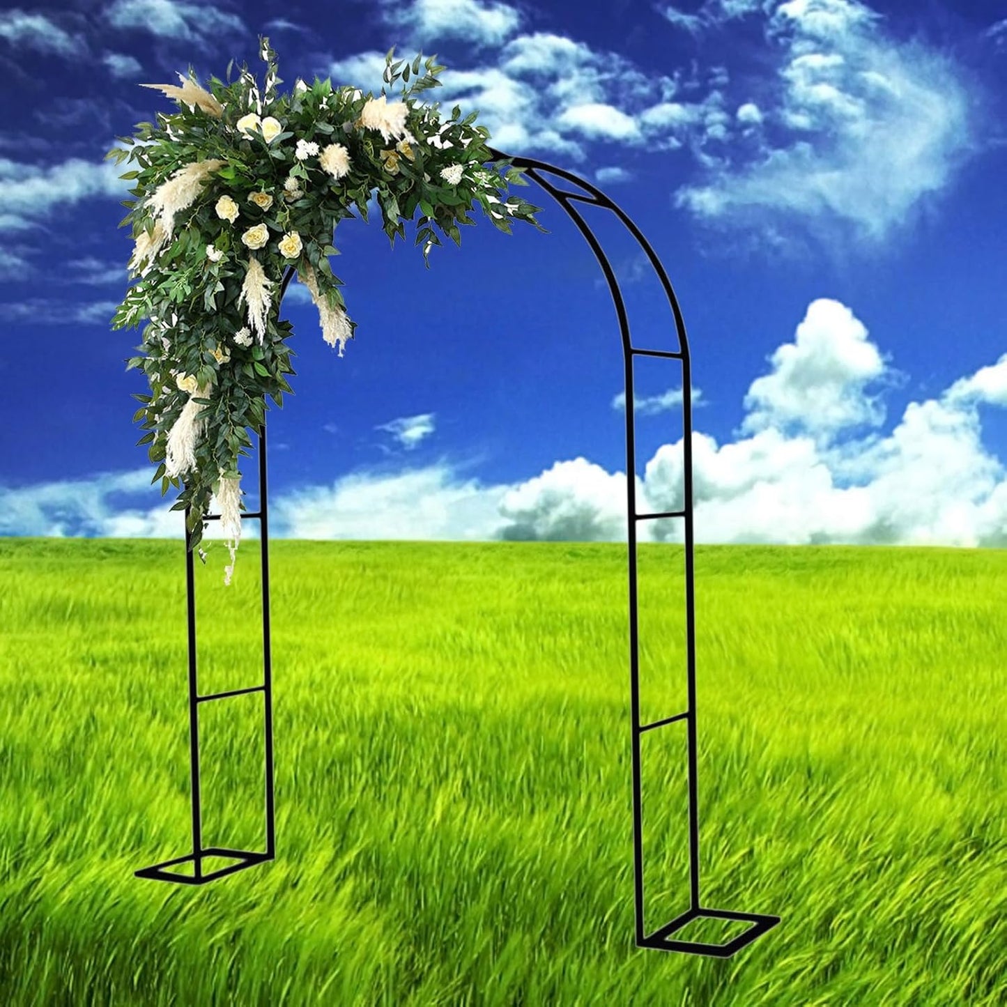 Black Metal Garden Arch, Decorative Rose Arbor for Climbing Plants, Outdoor/Indoor Pergola, Wedding Archway, Durable & Stylish, 280x220x25cm