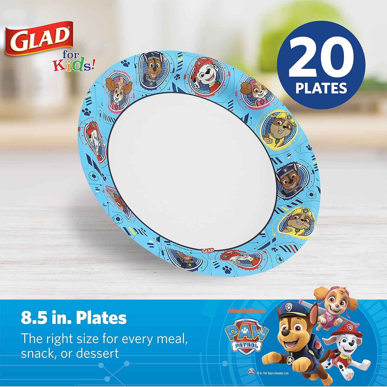 Glad for Kids Paw Patrol Disposable Paper Plates, Heavy Duty Soak Proo