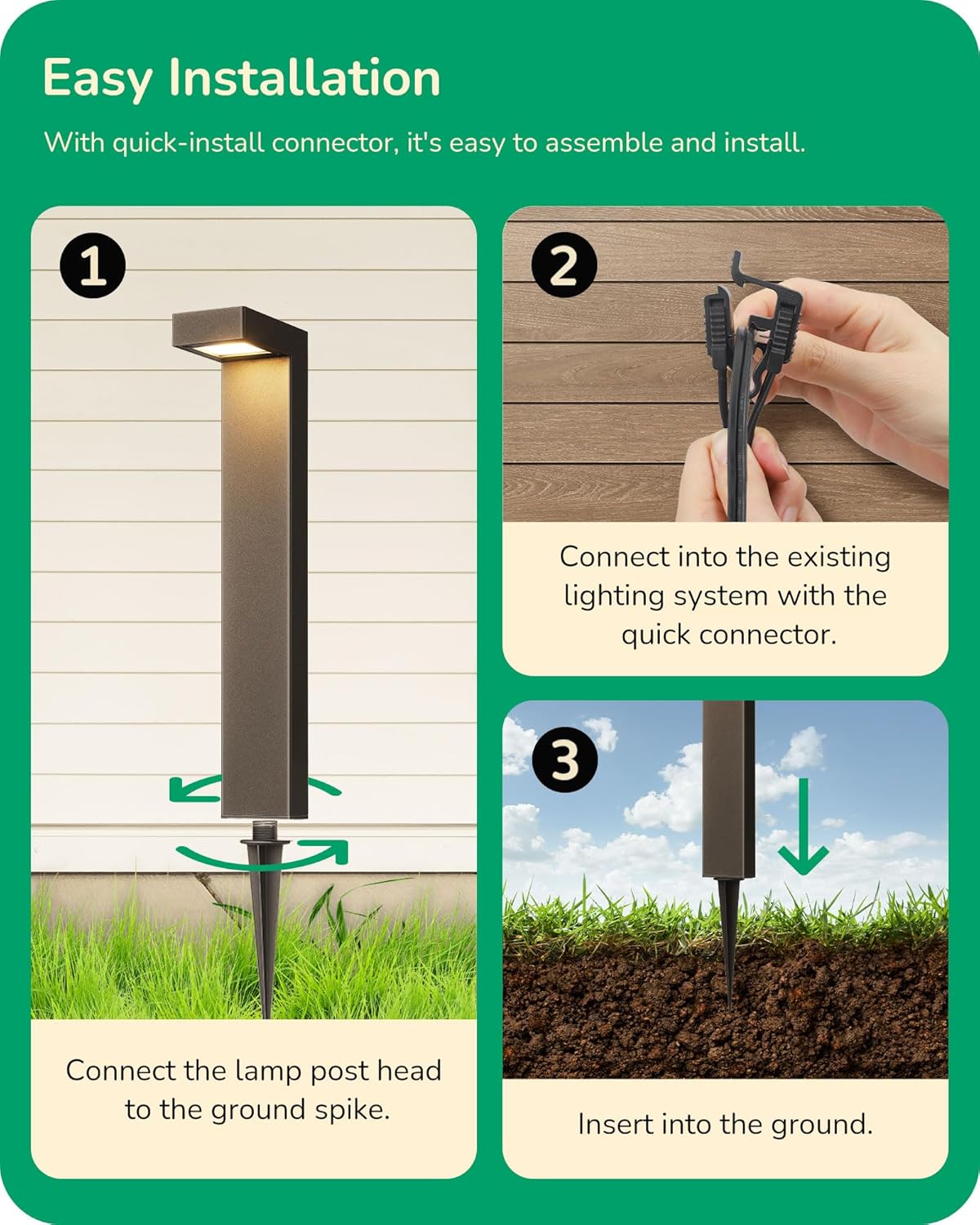 EDISHINE Low Voltage Pathway Lights Wired, 3000K 3.2W 50,000Hrs Waterproof LED Outdoor Landscape Lighting with Connectors, 12V Modern Cast-Aluminum Landscape Path Lights for Walkway Garden, 4 Pack