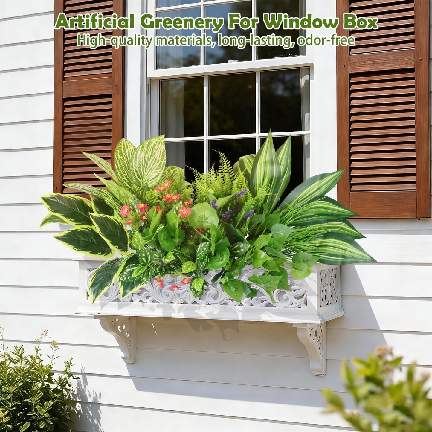 14 Bundles Artificial Greenery Outdoor UV Resistant,Realistic Faux Plants Flowers,Fake Bushes Shrubs Silk Flower for Pot Planter Window Box Garden Porch Indoor Spring Decor