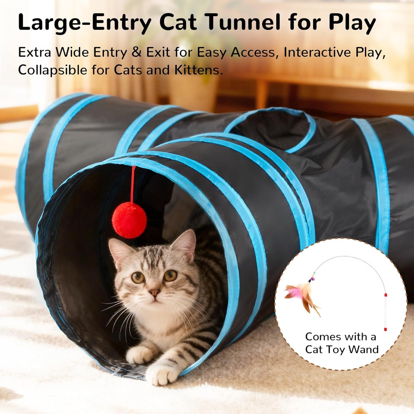 Tempcore Pet Cat Tunnel Tube Cat Toys 3 Way Collapsible, Tunnels for I