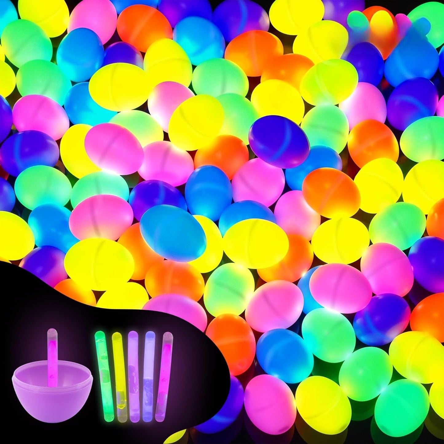 ArtCreativity Glow in the Dark Easter Eggs Set - 102 Eggs and 144 Glowsticks - Multiple Colors for a Glowing Spectacle - Unique Easter Egg Hunt Supplies - Glow in the Dark Party Favors