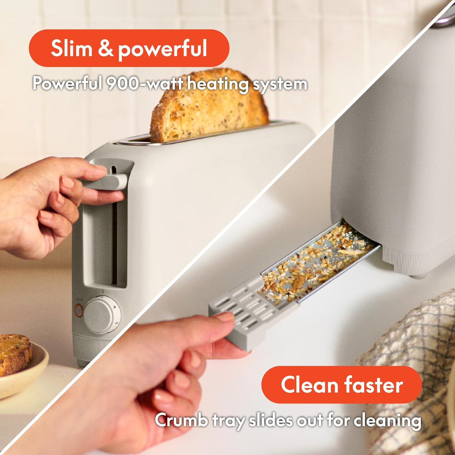 bella 2 Slice Slim Toaster, Fits-anywhere™ Kitchenware, 6 Setting Shad