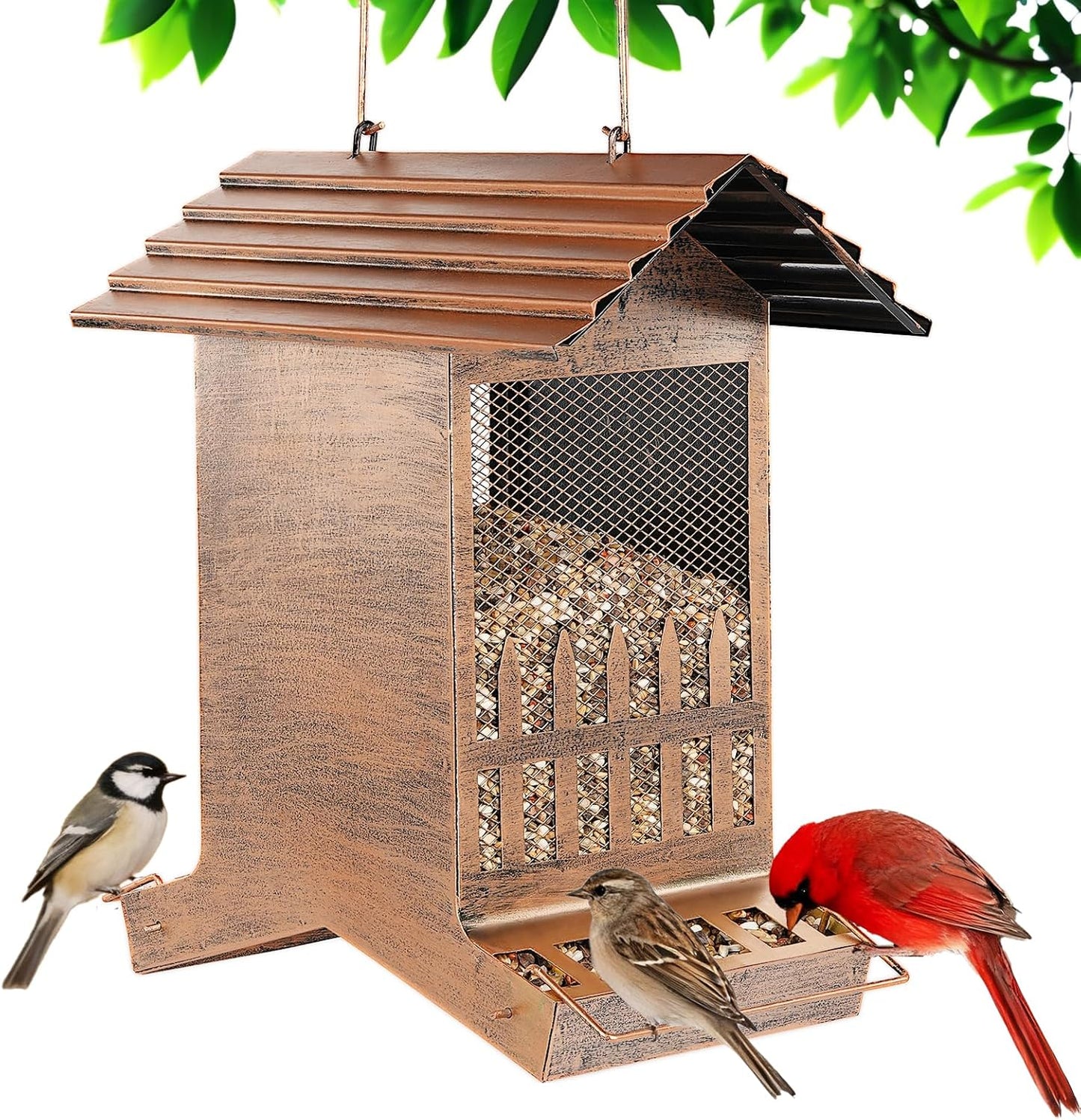 Large Bird Feeder, Extra Large 8 Lbs Capacity with 2-Side Feeding, Weatherproof Wasteproof Hanging Metal Bird Feeders for Outdoor, Easy to Clean & Refill