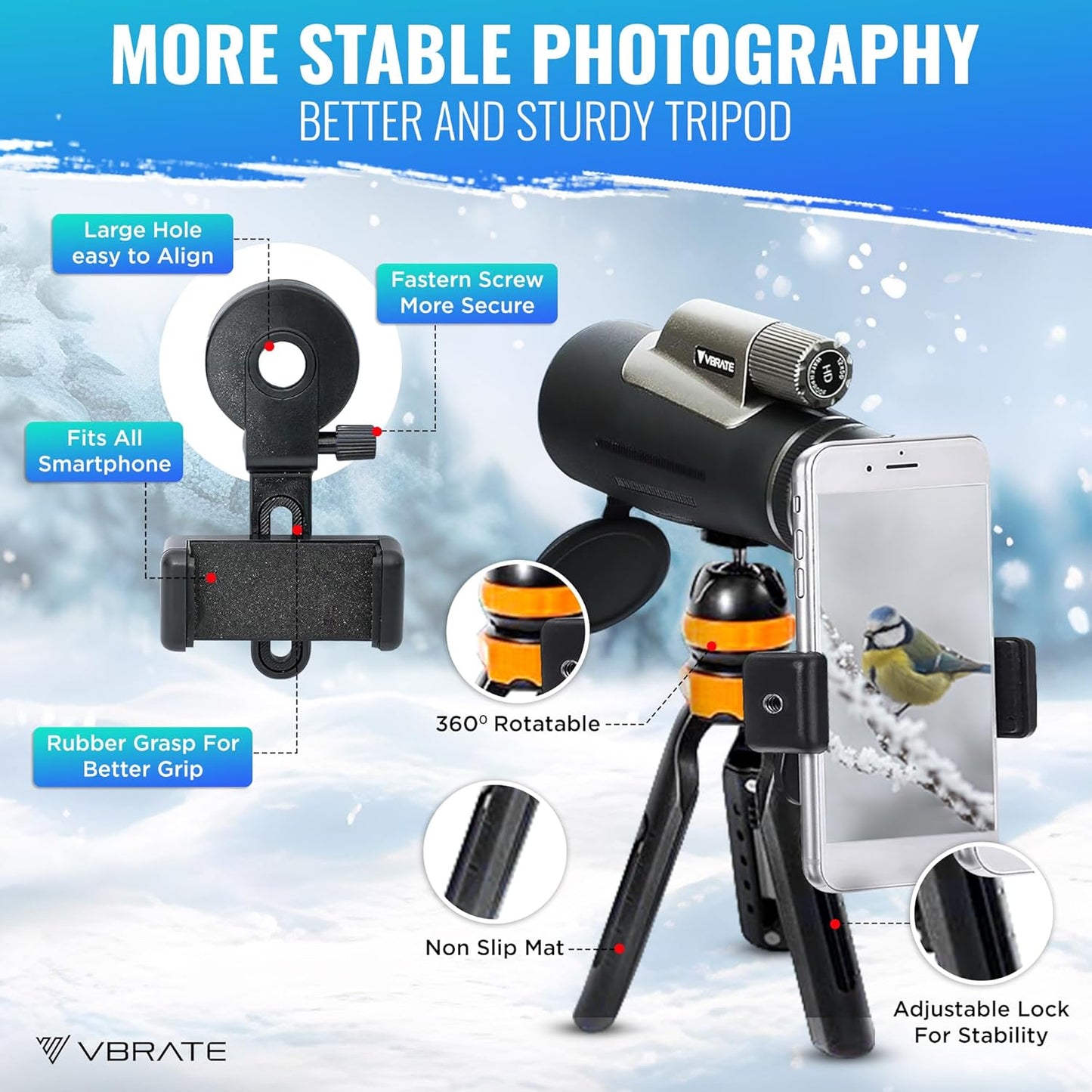 12x56 HD Monocular Telescope for Adults – High Power, Wide Field, Low Light Vision – Waterproof, Compact & Portable – for Bird Watching, Stargazing, Travel – Phone Adapter & Tripod Included