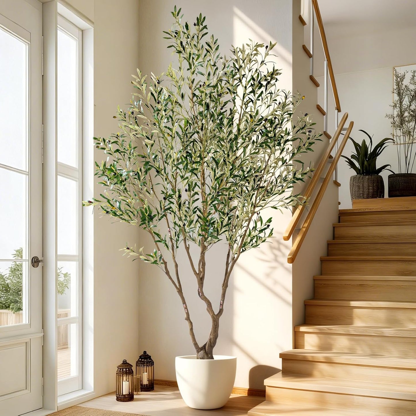 7ft Faux Olive Tree with Pot & Moss Artificial Olive Plant Fake Olive Tree for Home Decor, Large Indoor Artificial Trees Faux Plants Indoor Durable Artificial Trees for Living Room/Office