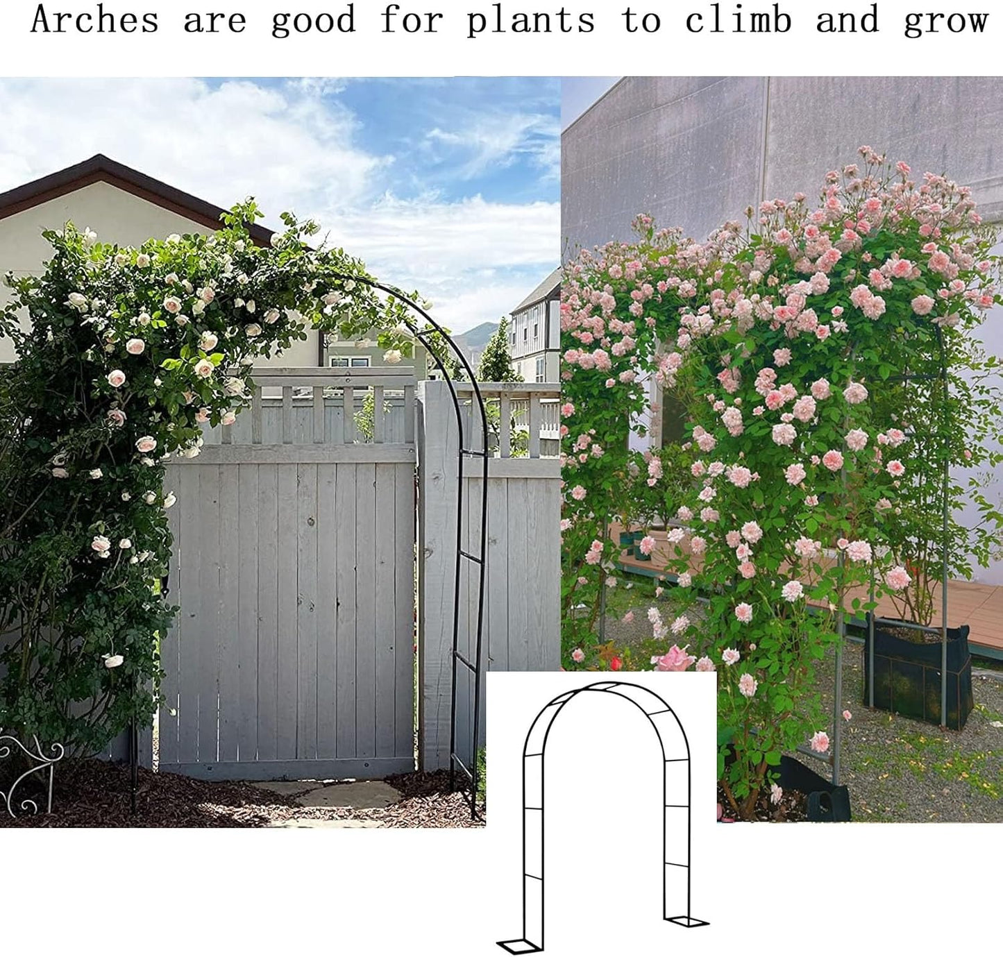 Metal Garden Arbor Arch for Climbing Plants & Roses, Outdoor Trellis Pergola for Weddings, Parties & Gardens, Black 1.4x2.3m, Durable Decorative Garden Feature