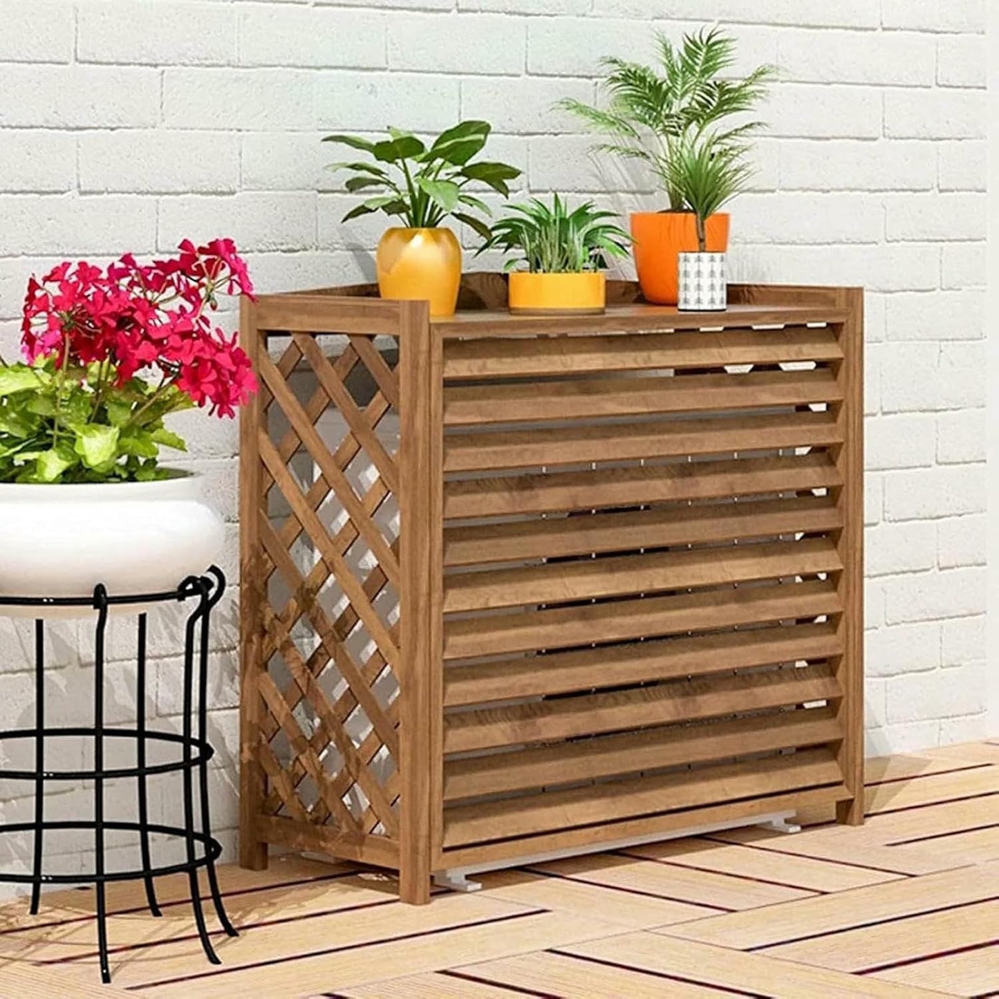 Solid Wood Air Conditioner Cover Privacy Screen Fence,Indoor/Outdoor Plant Stand,Wooden Balcony Flower Stand,Air Conditioner and Heat Pump Protection Grille (Size : 86x35x80cm)