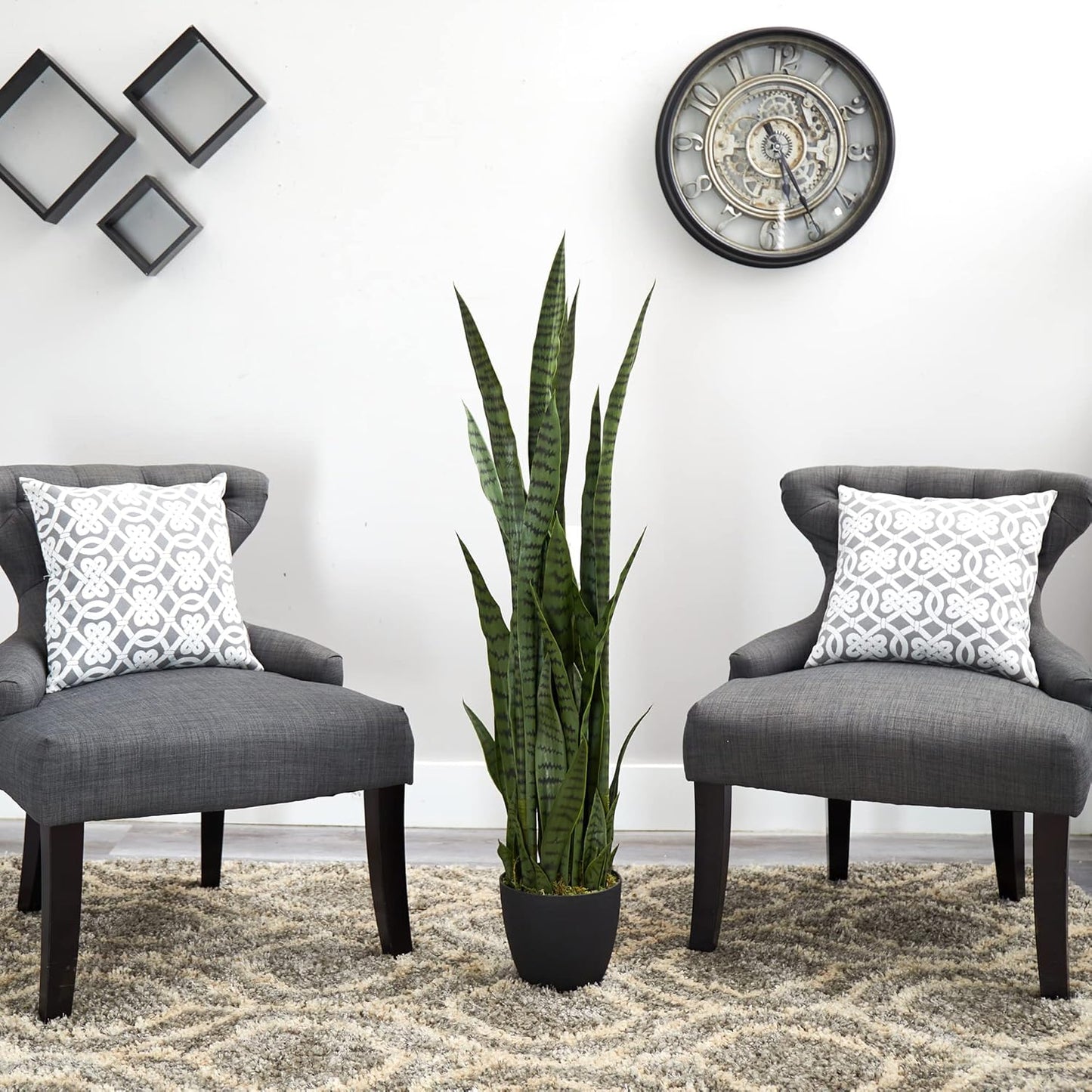 Nearly Natural 46in Artificial Snake Plant, Sansevieria Faux Greenery for Indoor Home Office Decor