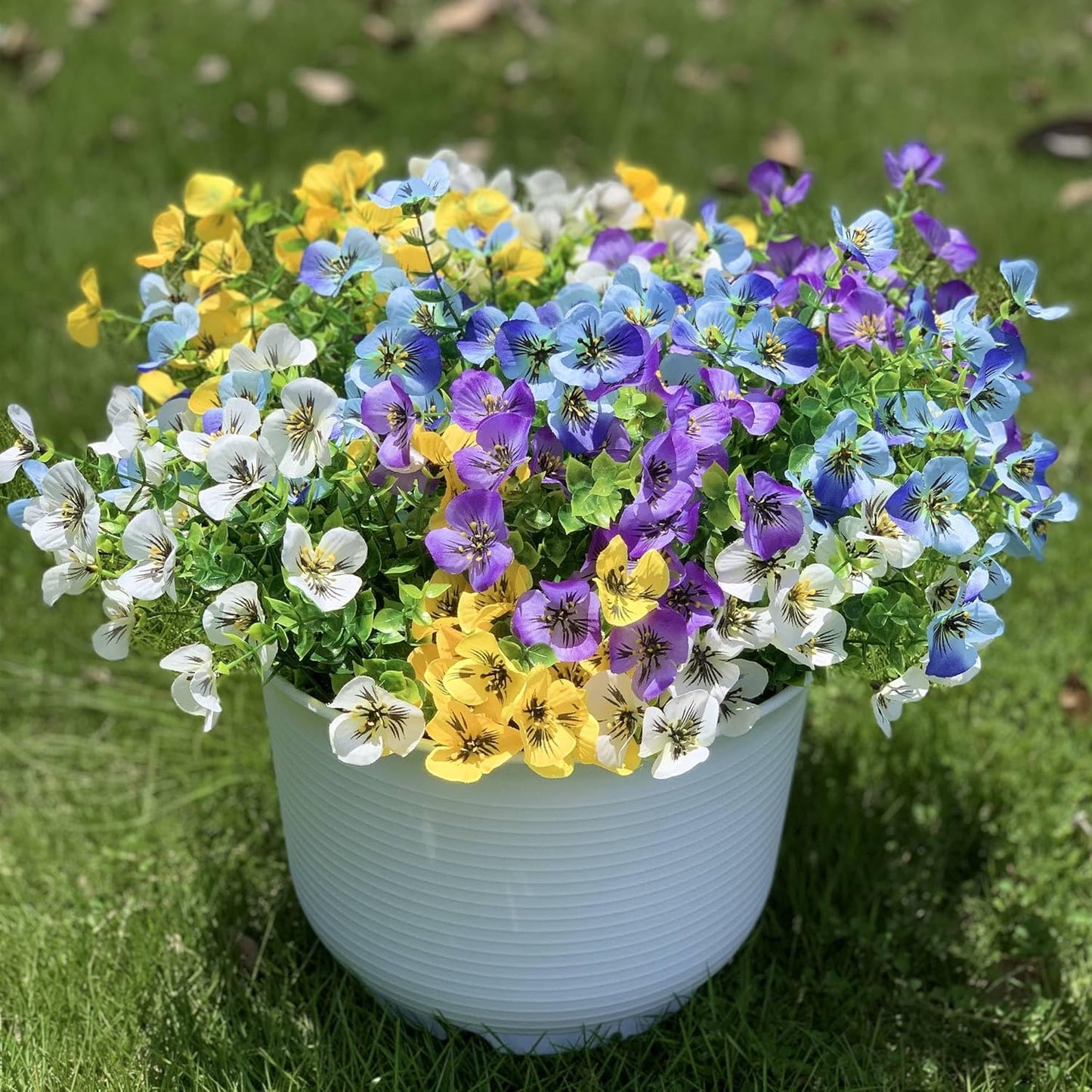 Artificial Faux Pansies Flowers Plants for Outdoor Decor, 12 Bundles Silk Pansy Fake Flowers UV Resistant for Outside Porch Garden Planters with Vibrant Colors