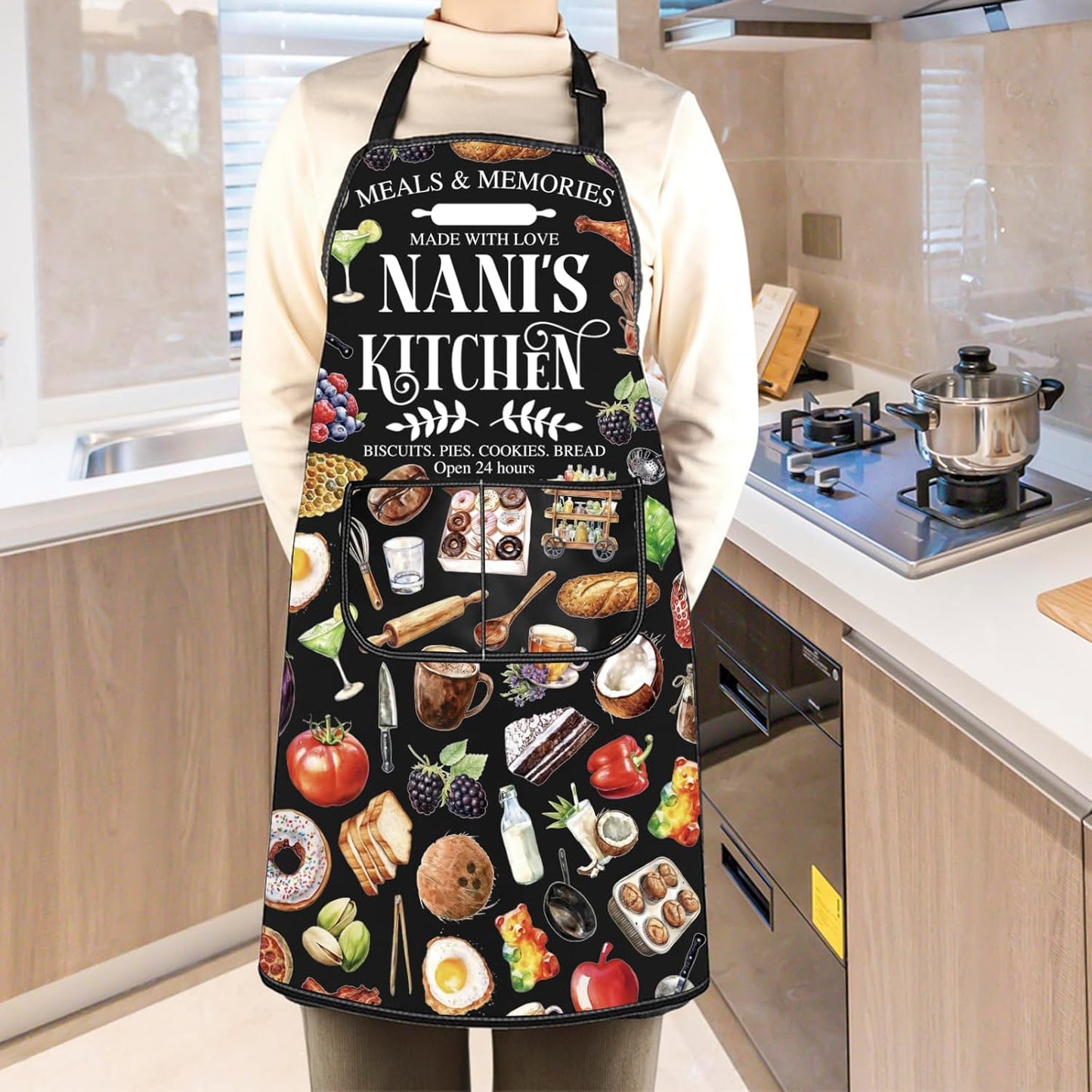 WCGXKO Nani’s Kitchen Apron Grandmother Birthday Gift Best Nani Ever Merch Mother’s Day Gift for Grandma
