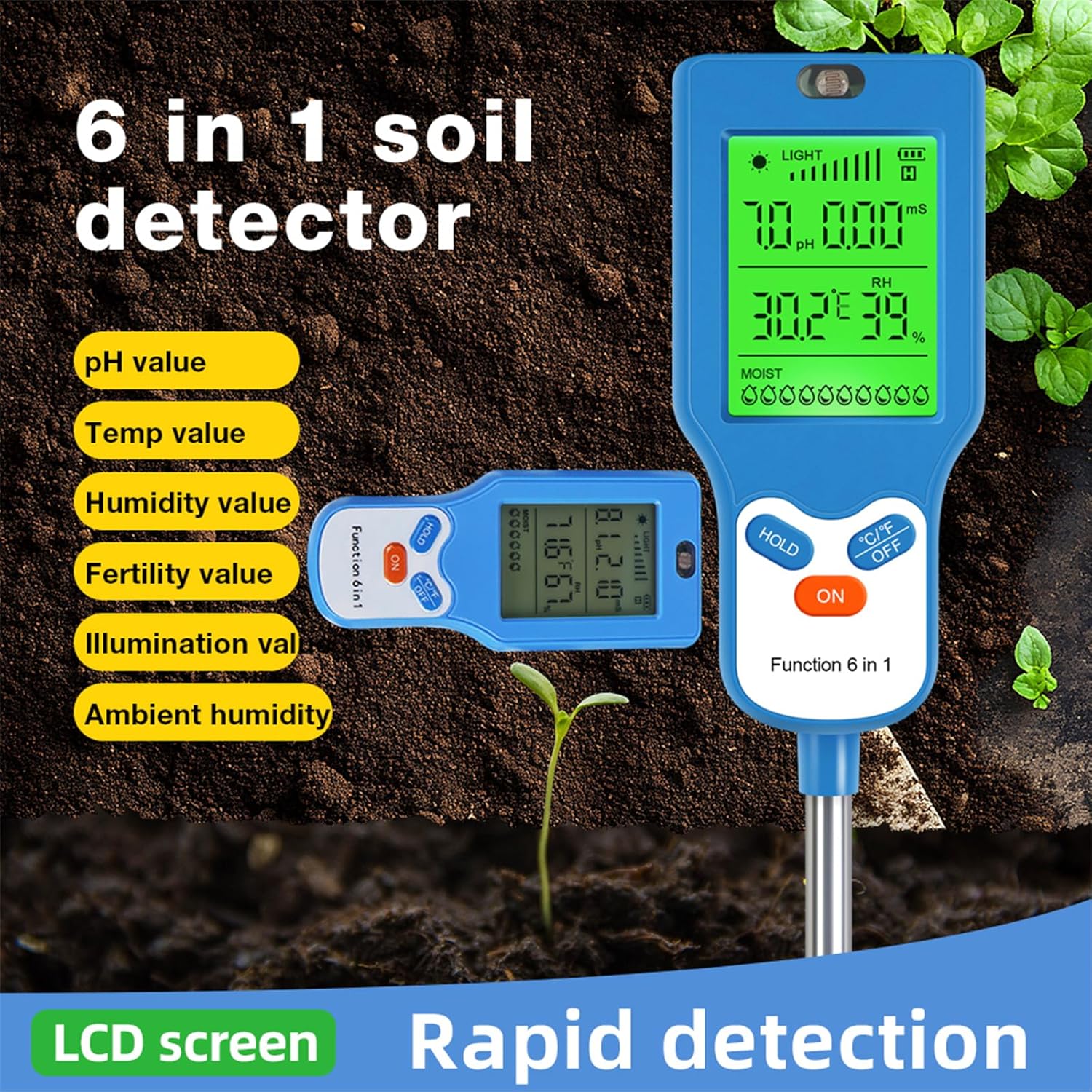 Soil Testing Set for Home Garden and Greenhouses 6 in 1 Functionality 