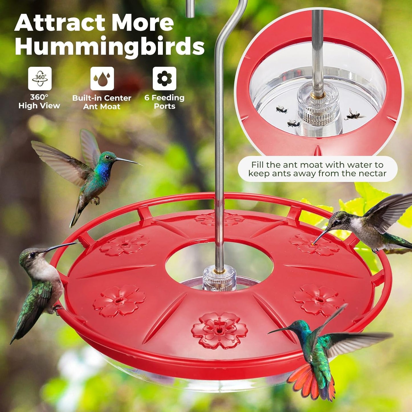 Kingsyard 2 Pack 16 OZ Hummingbird Feeders for Outdoors Hanging, 6 Bee