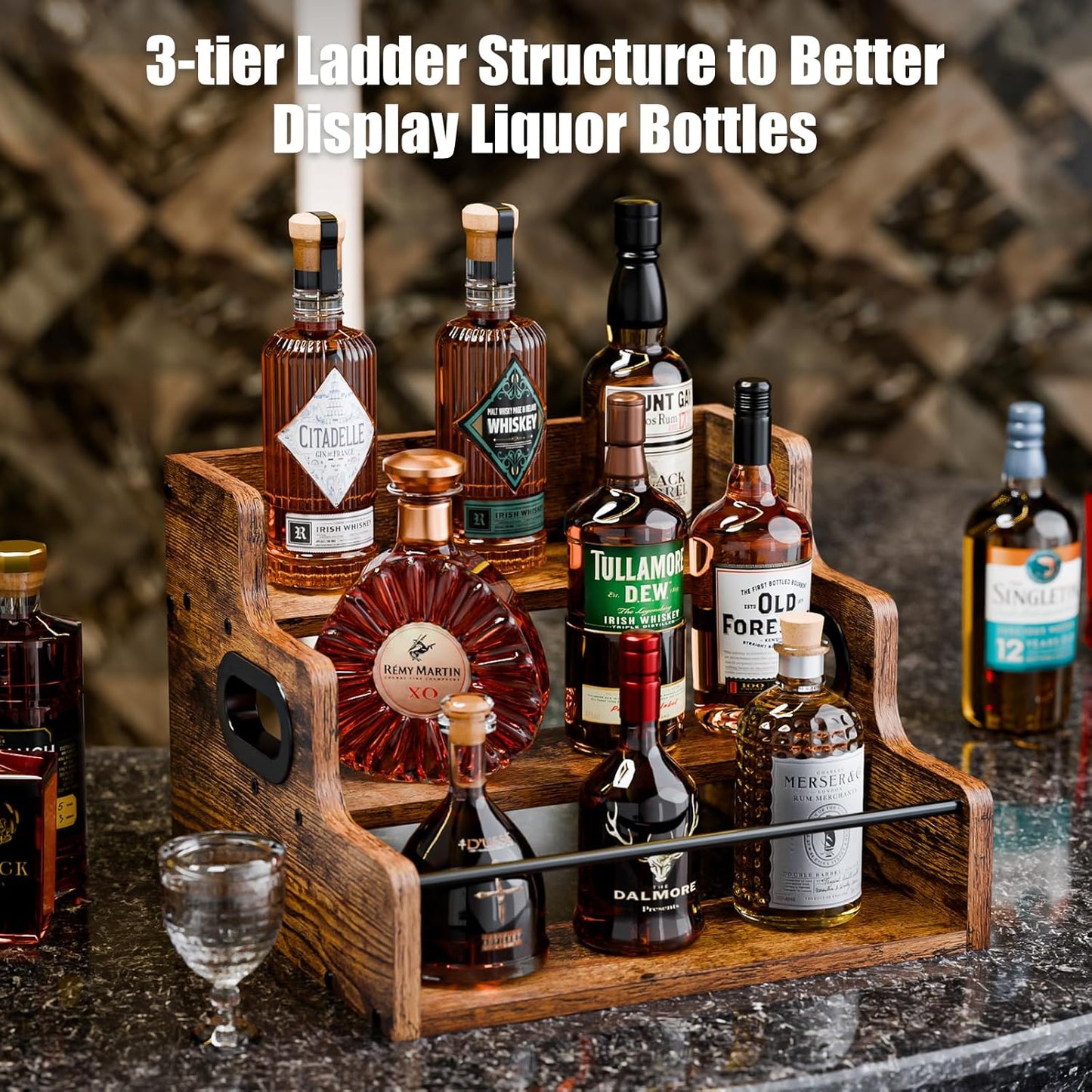 KLM Liquor Bottle Display Shelf, Coffee Syrup Rack Organizer, 3 Step C