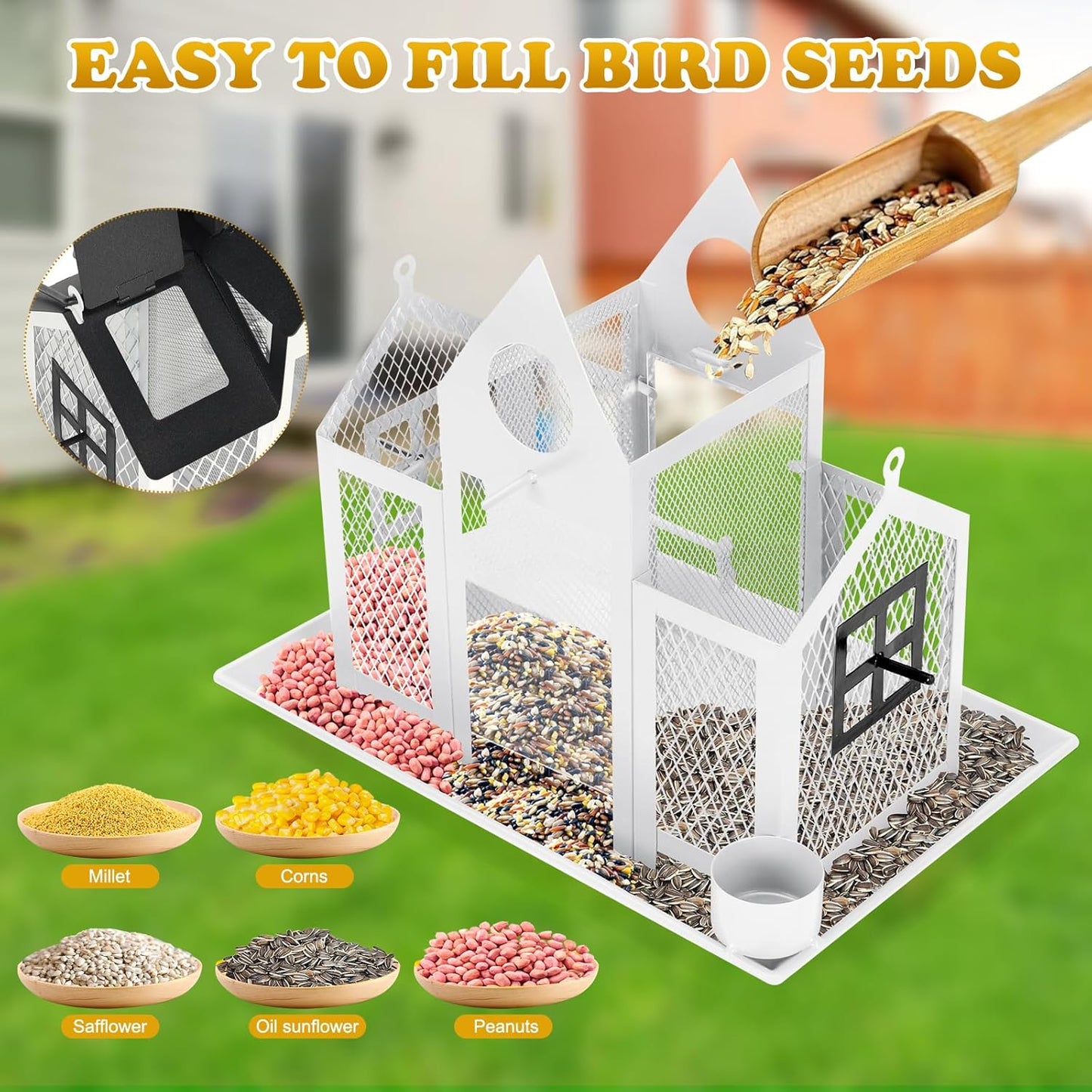 Solar Bird Feeders House for Outside Hanging, Metal Wild Bird Feeder f