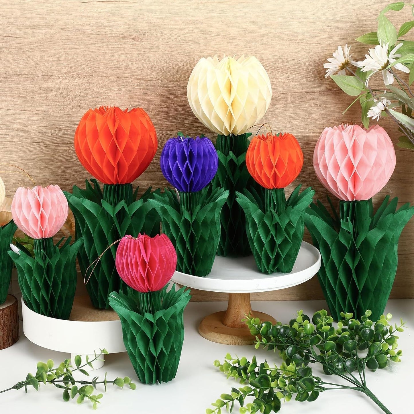 JULMELON 12Pcs Tulip Honeycomb Decoration, Spring Tulip Flower Honeyco