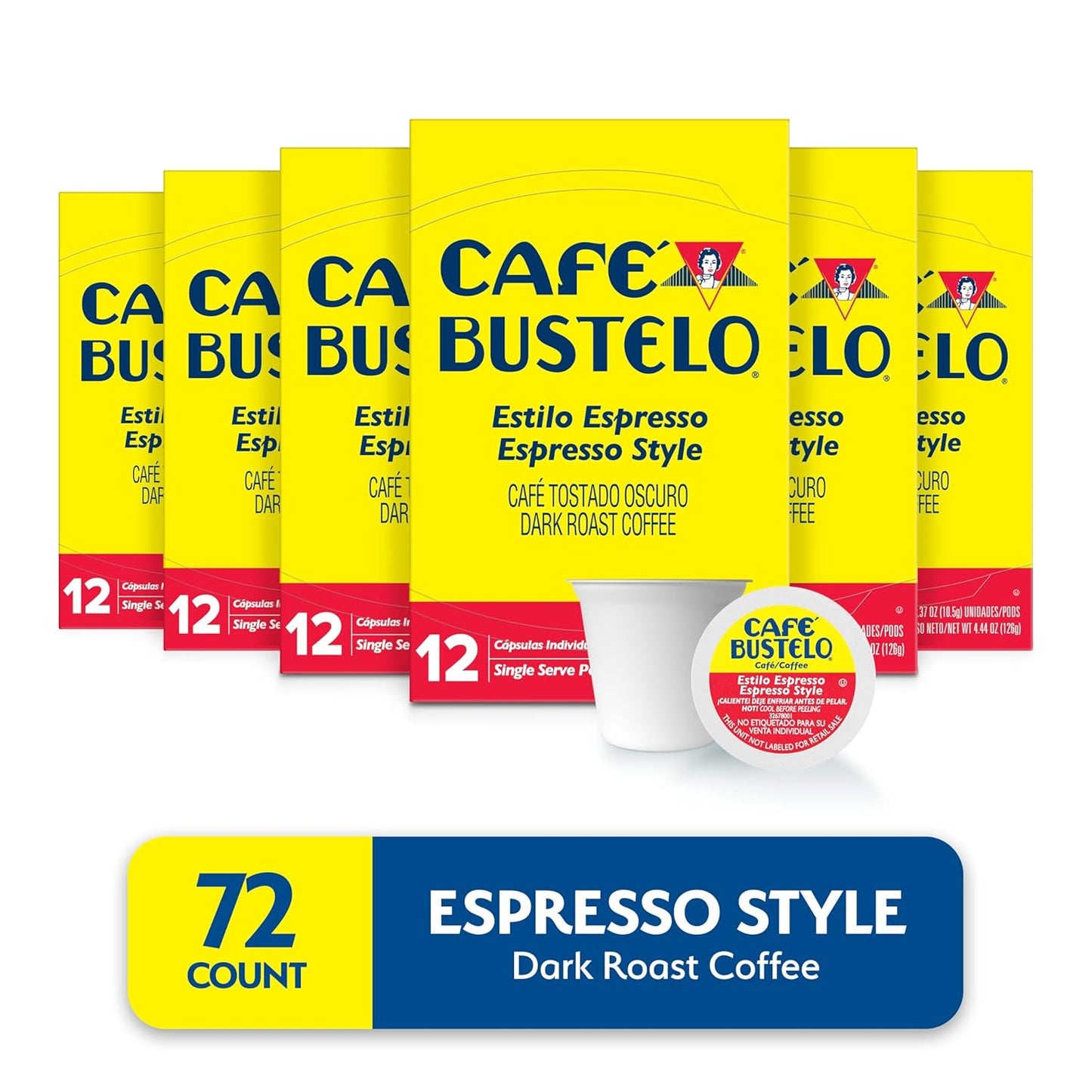 Café Bustelo Espresso Style, Dark Roast Coffee,12 Count Boxes (Pack of 6)
