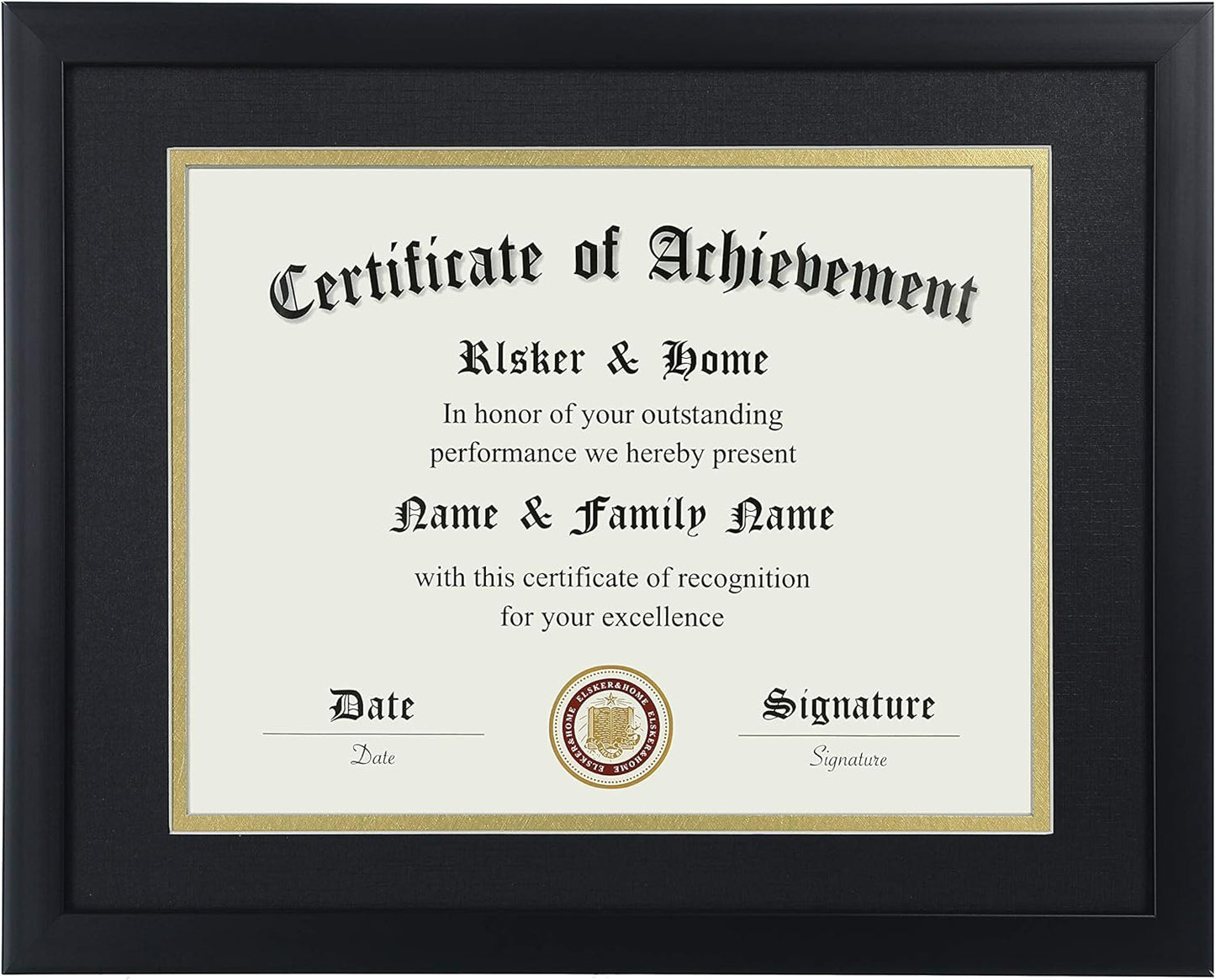 ELSKER&HOME 8.5x11 Certificate Frame - Classic Black Color Frame - Displays Diploma 8.5x11 Inch with Mat - 11x14 Inch Without Mat - For Document/Photo(Double Mat - Matte Black with Gold Rim)