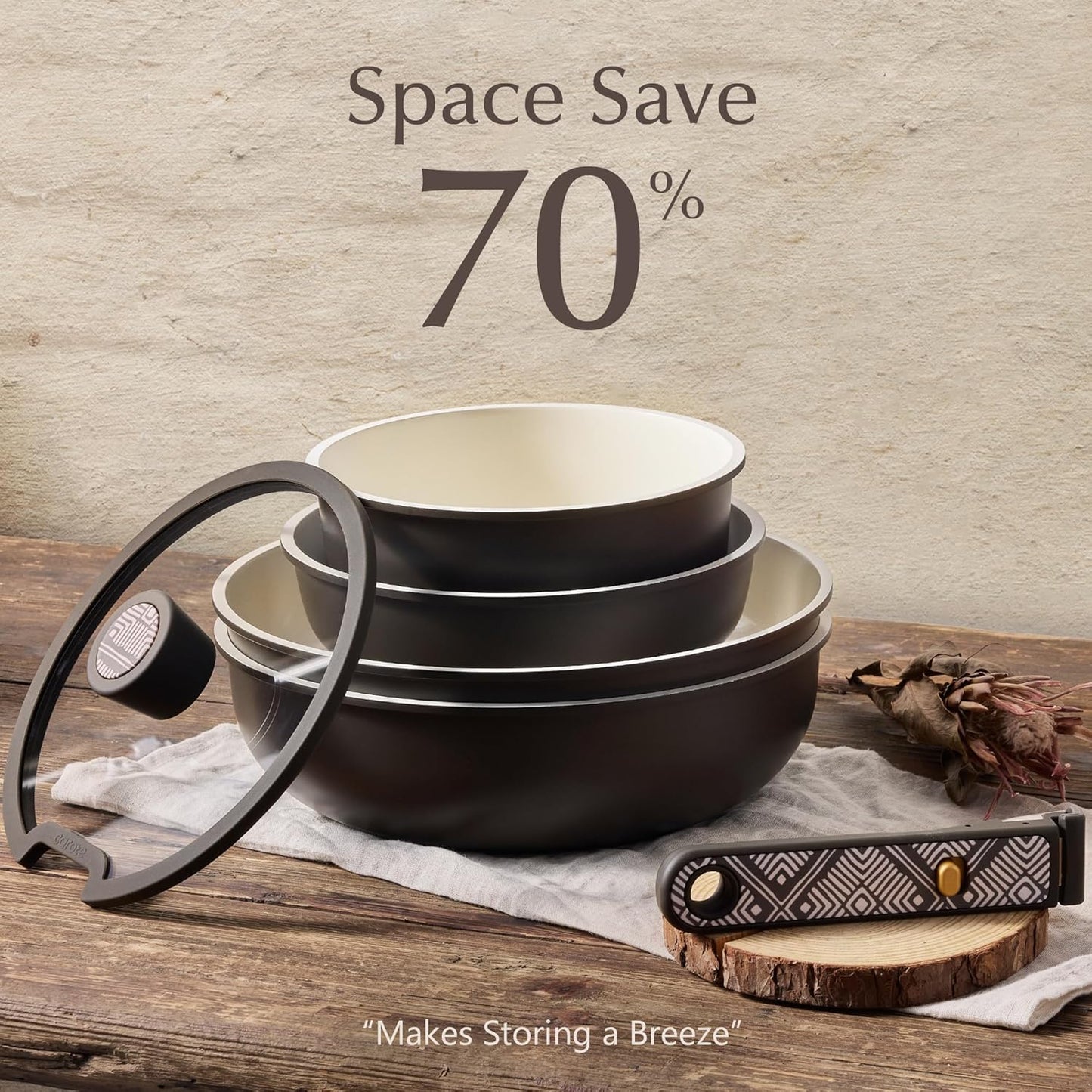 CAROTE 21-Piece Ceramic Cookware Set, Nonstick Pots and Pans Set with 