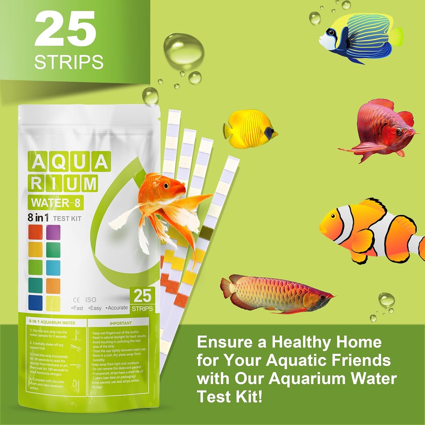 AAwipes Aquarium Ammonia Test Strips 8-in-1 |25 Strips | Quick & Accur